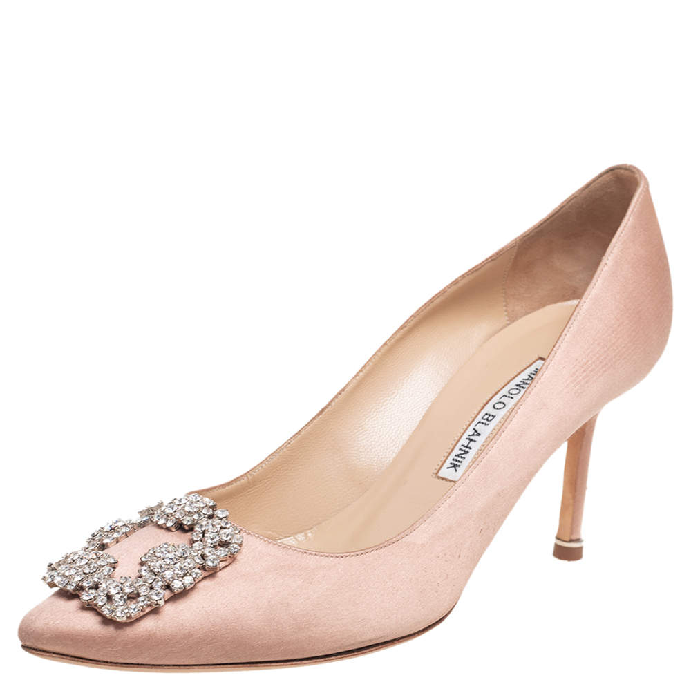 Pre Owned حذاء كعب عالي مانولو بلانيك هانغيسي ساتان وردي مقاس 38