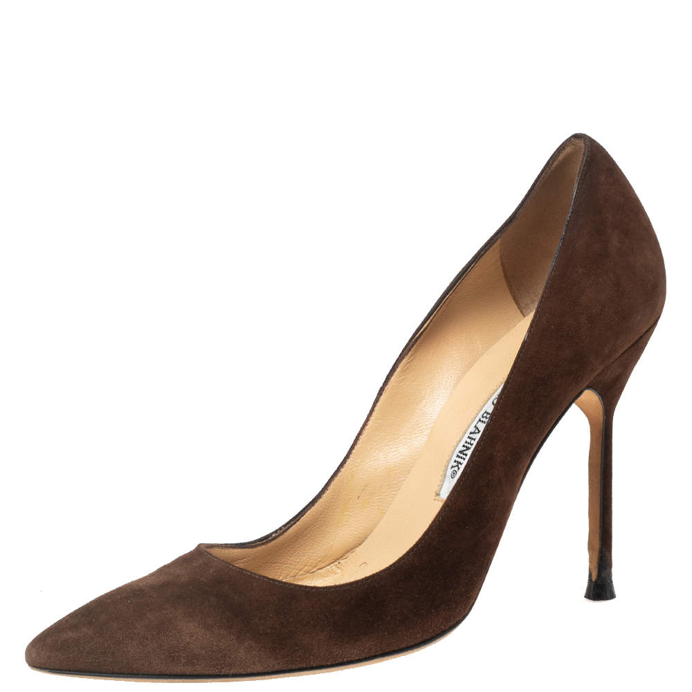 Pre Owned Manolo Blahnik Brown Suede Pointed Toe Pumps Size 38