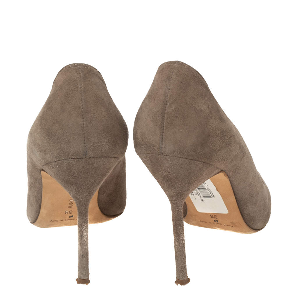 Pre Owned Manolo Blahnik Grey Suede BB Pumps Size 38 