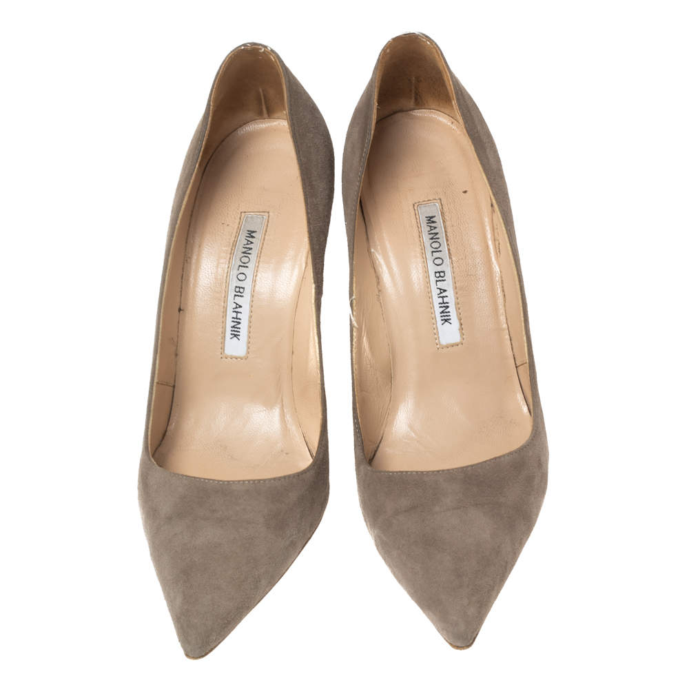 Pre Owned Manolo Blahnik Grey Suede BB Pumps Size 38 