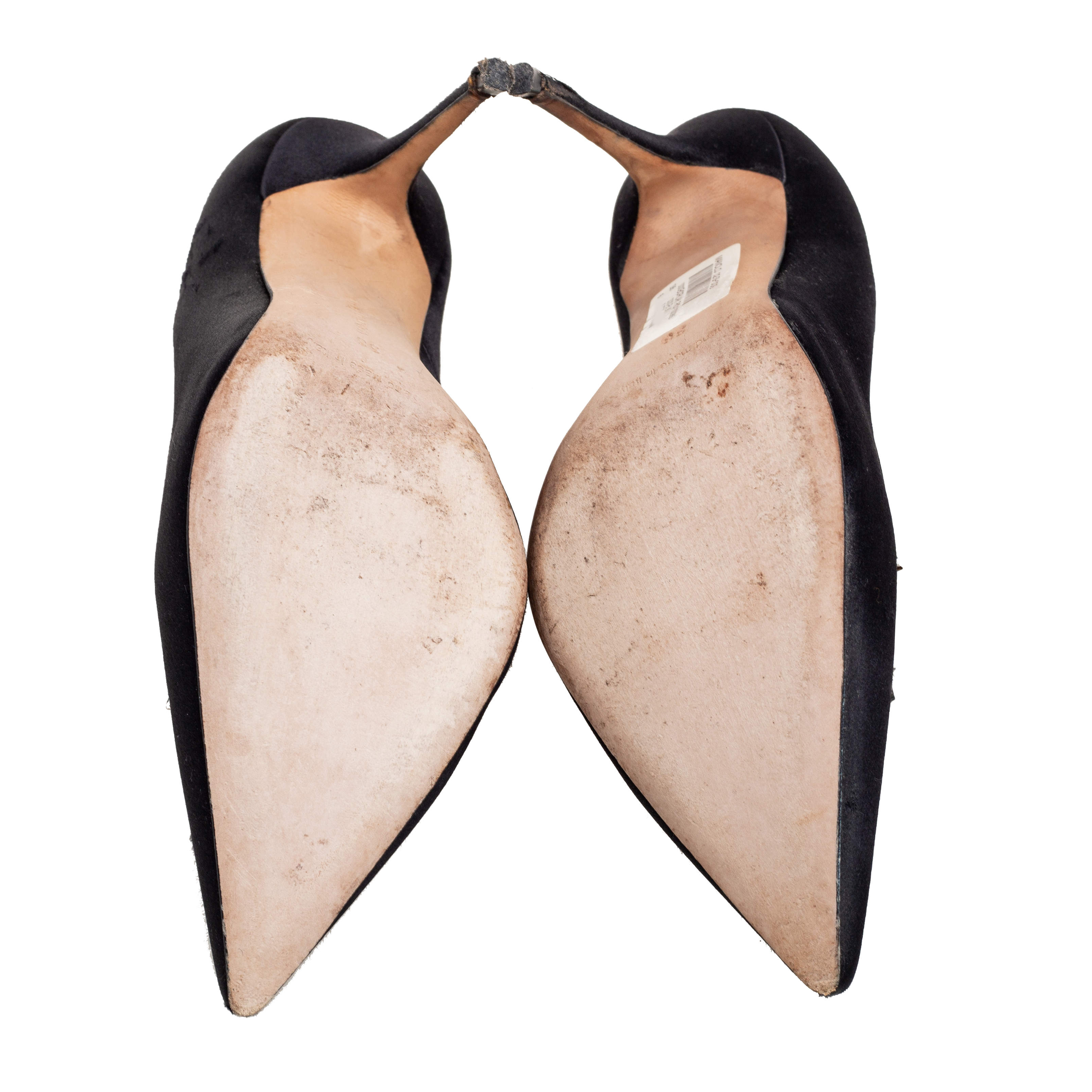 Pre Owned Manolo Blahnik Black Satin Borlak Pumps Size 38