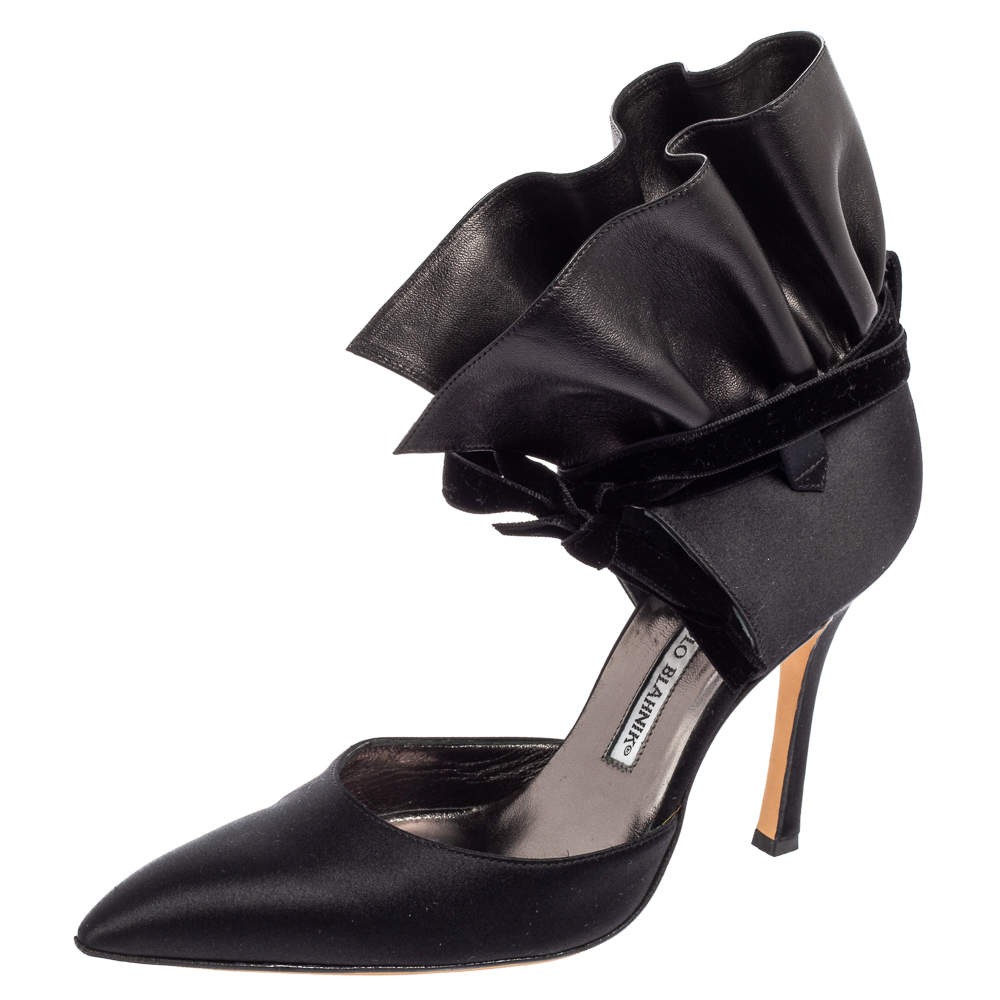Pre Owned حذاء كعب عالي مانولو بلانيك سير كاحل بيتسي جلد وسويدي أسود مقاس 38.5 
