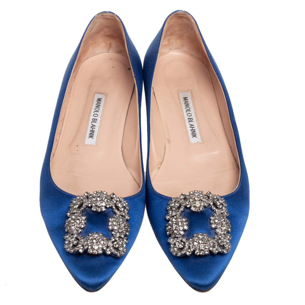 مملوكة مسبقًا Manolo Blahnik Blue Satin Hangisi Ballet Flats Size 39