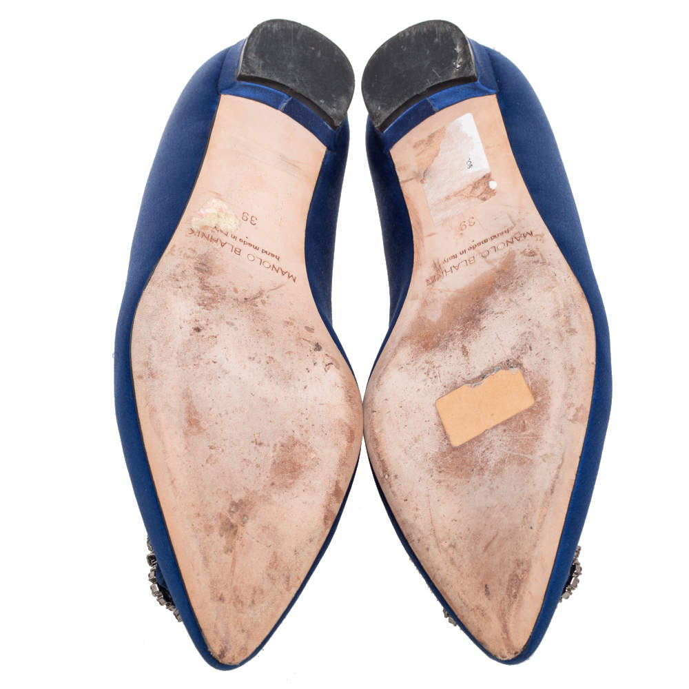 مملوكة مسبقًا Manolo Blahnik Blue Satin Hangisi Ballet Flats Size 39