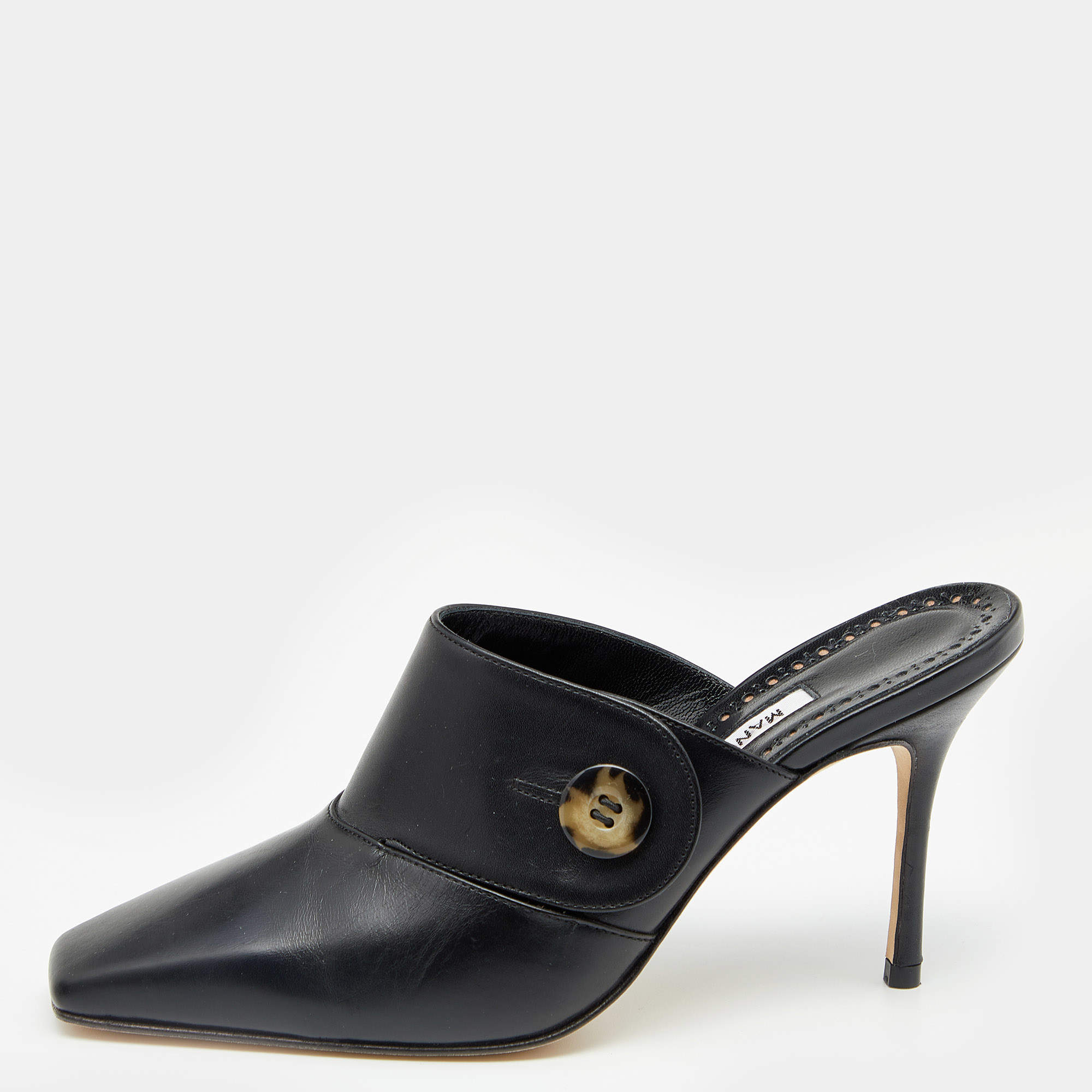 Manolo Blahnik Black Leather Goluba Mules Size 35.5