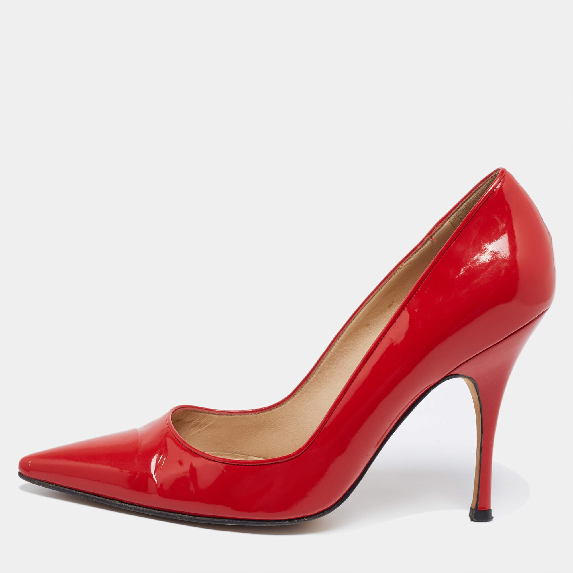 Pre Owned Manolo Blahnik Red Patent Leather BB Pumps Size 39