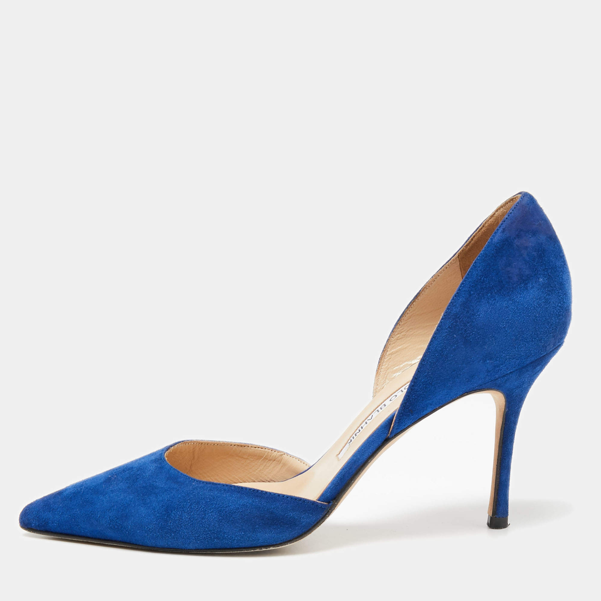 Pre Owned Manolo Blahnik Blue Suede Tayler D'Orsay Pumps Size 36.5