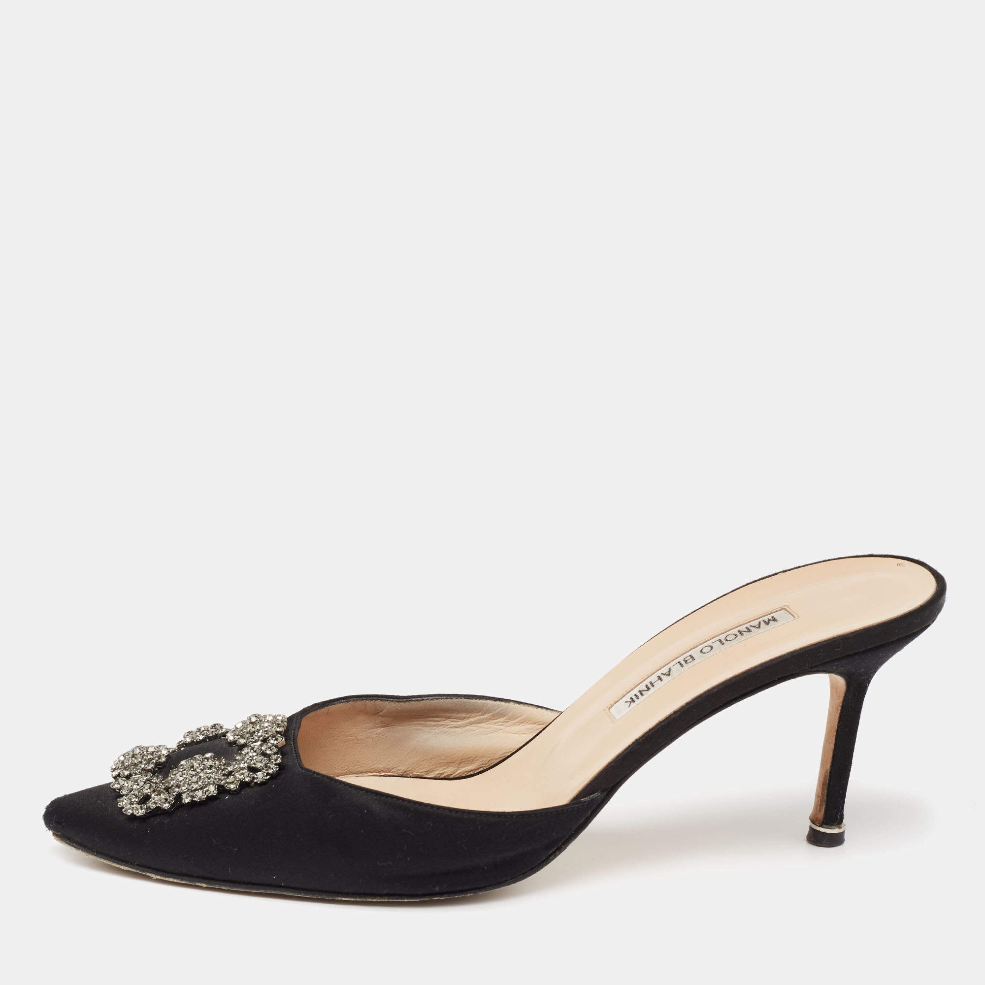 Manolo Blahnik Black Satin Hangisi Mules Size 41