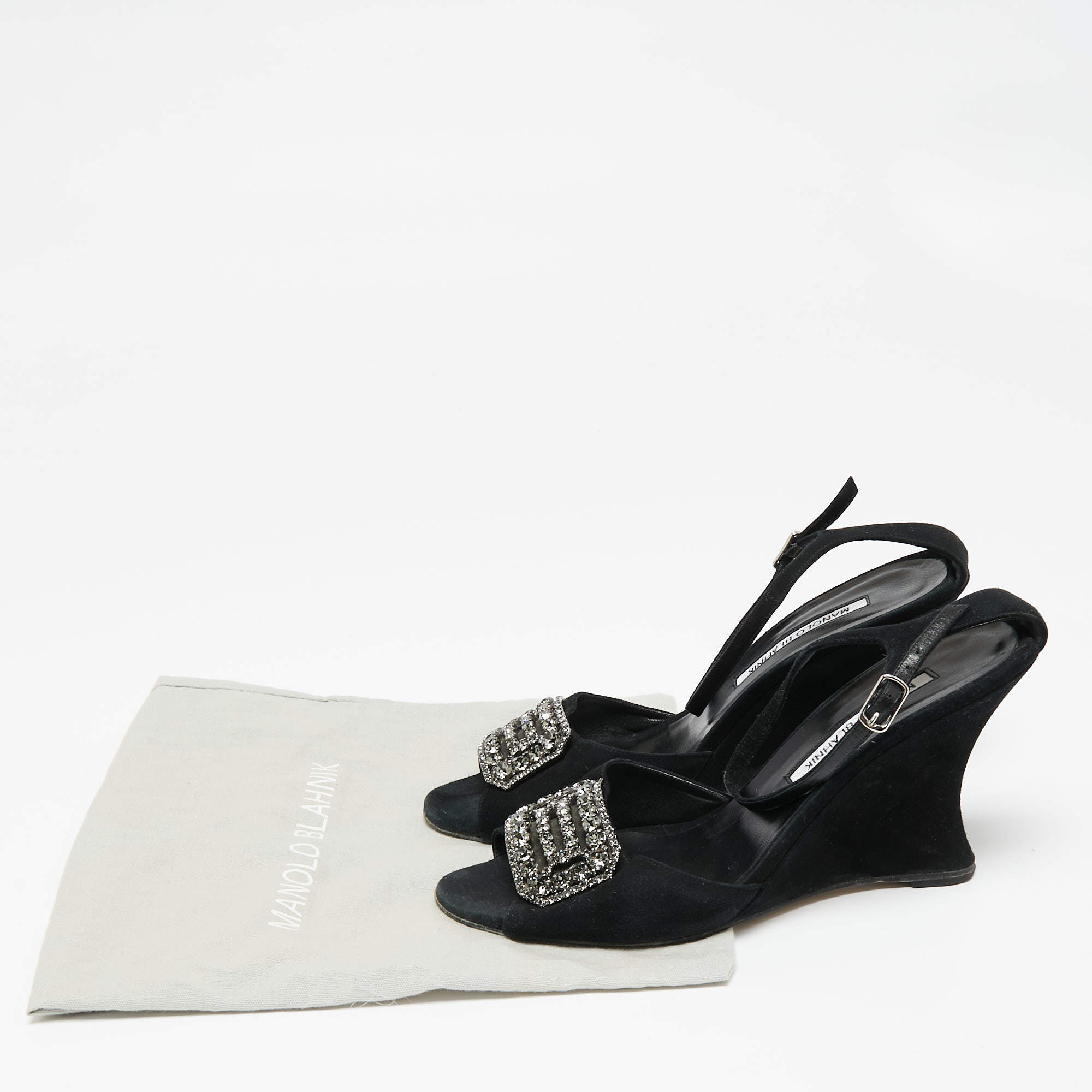 Manolo Blahnik Black Wedge offers Sandals