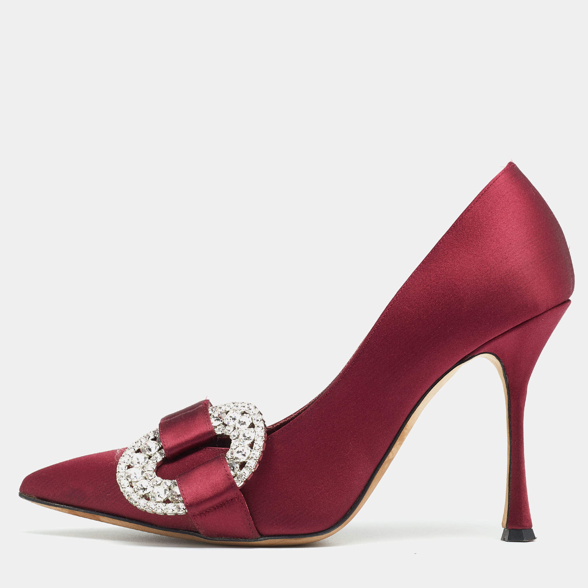 Pre Owned Manolo Blahnik Burgundy Satin Tartonacri Pumps Size 40