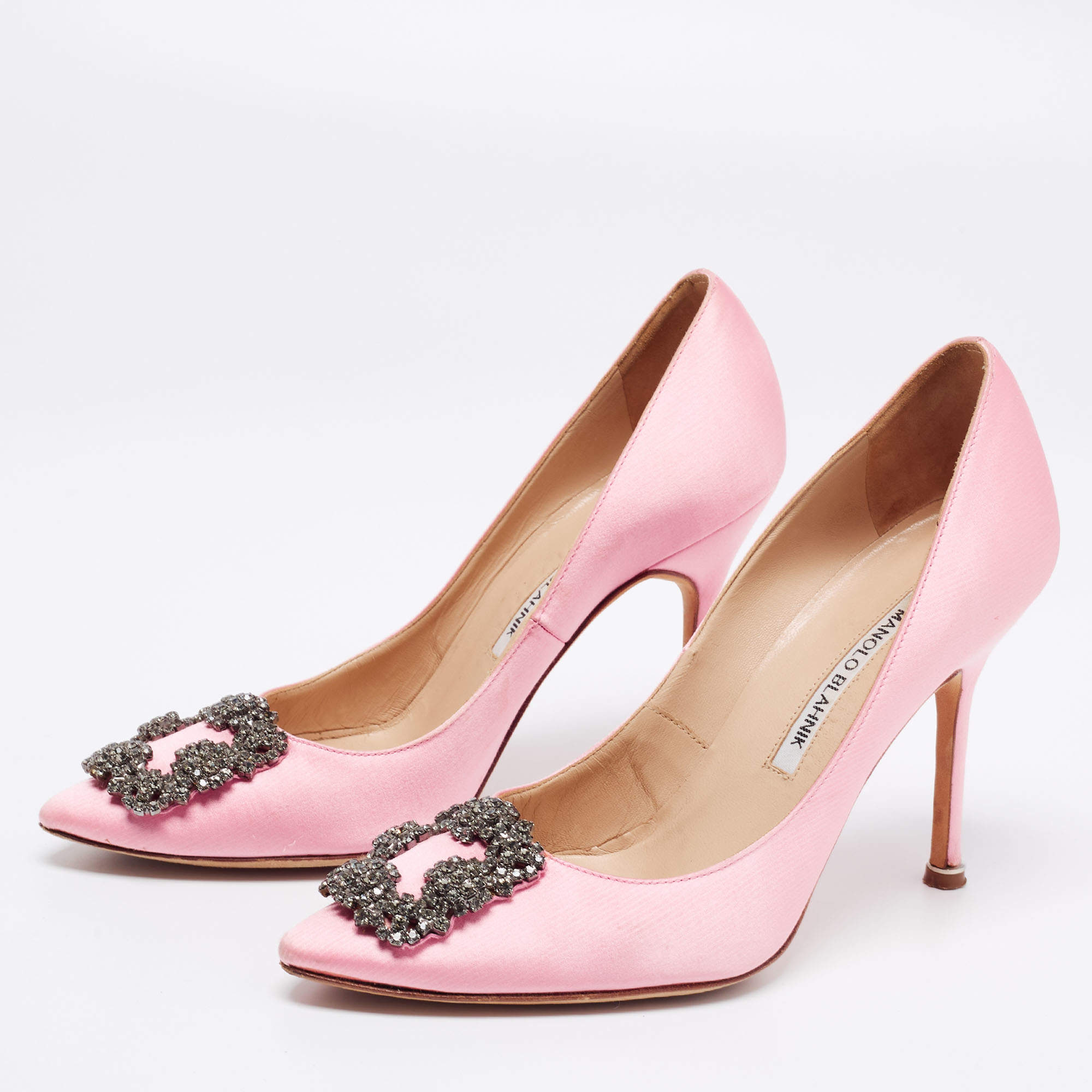 Manolo Blahnik Pink Satin Hangisi Pumps Size 37