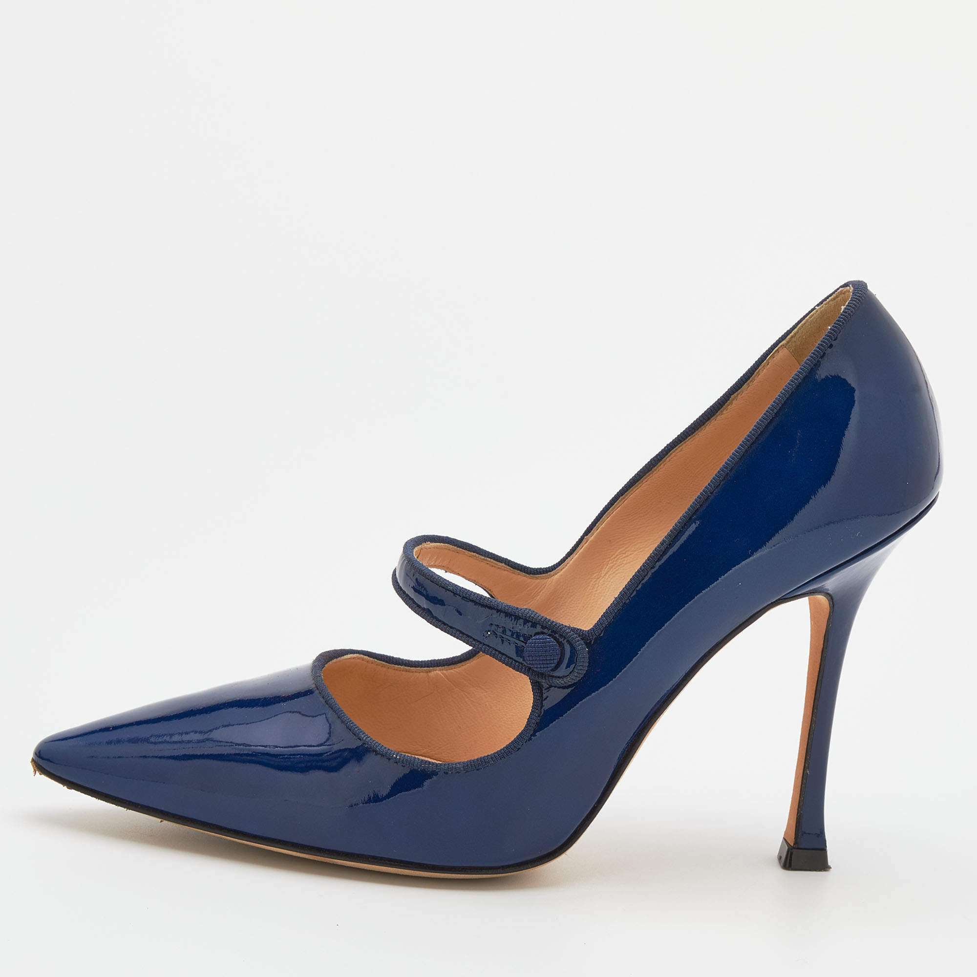 Pre Owned Manolo Blahnik Deep Blue Patent Leather Pumps Size 39