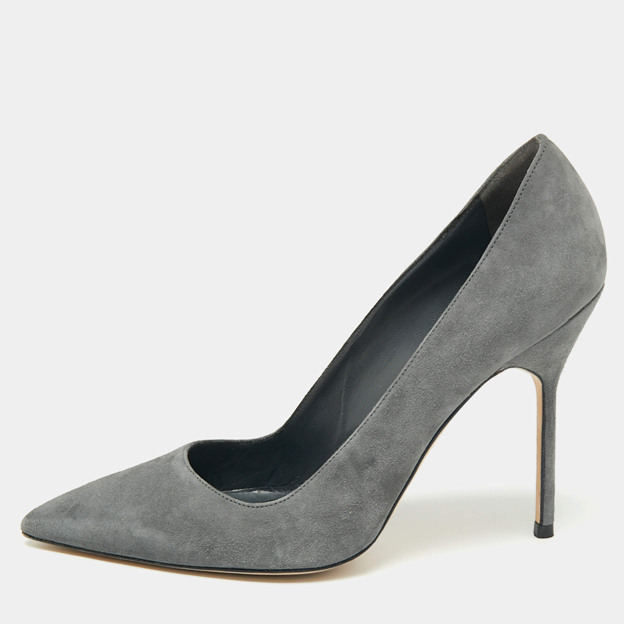 Pre Owned Manolo Blahnik Grey Suede Pointed Toe Pumps Size 36