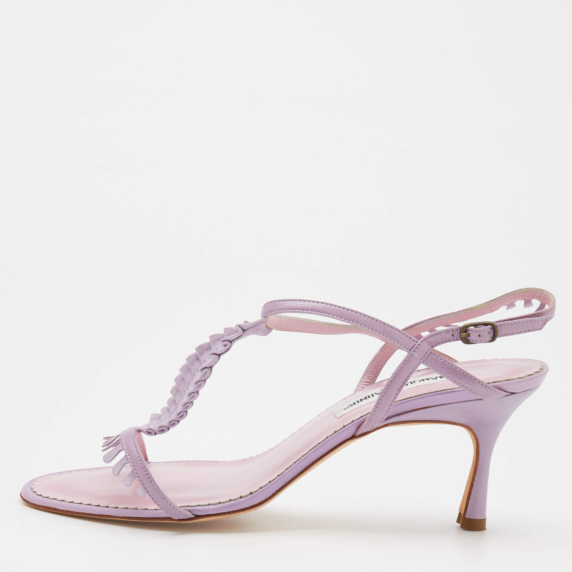 Pre Owned Manolo Blahnik Lilac Leather Tigrata Slingback Sandals Size 41