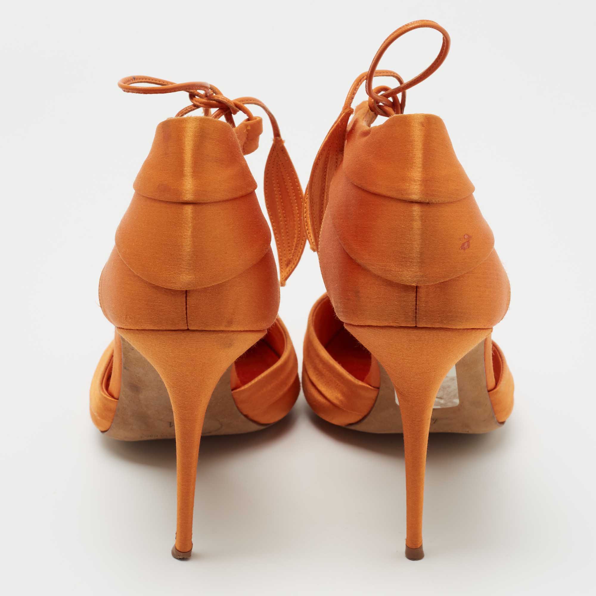 Pre Owned Manolo Blahnik Orange Satin Ankle Strap Dorsay Pumps Size 41