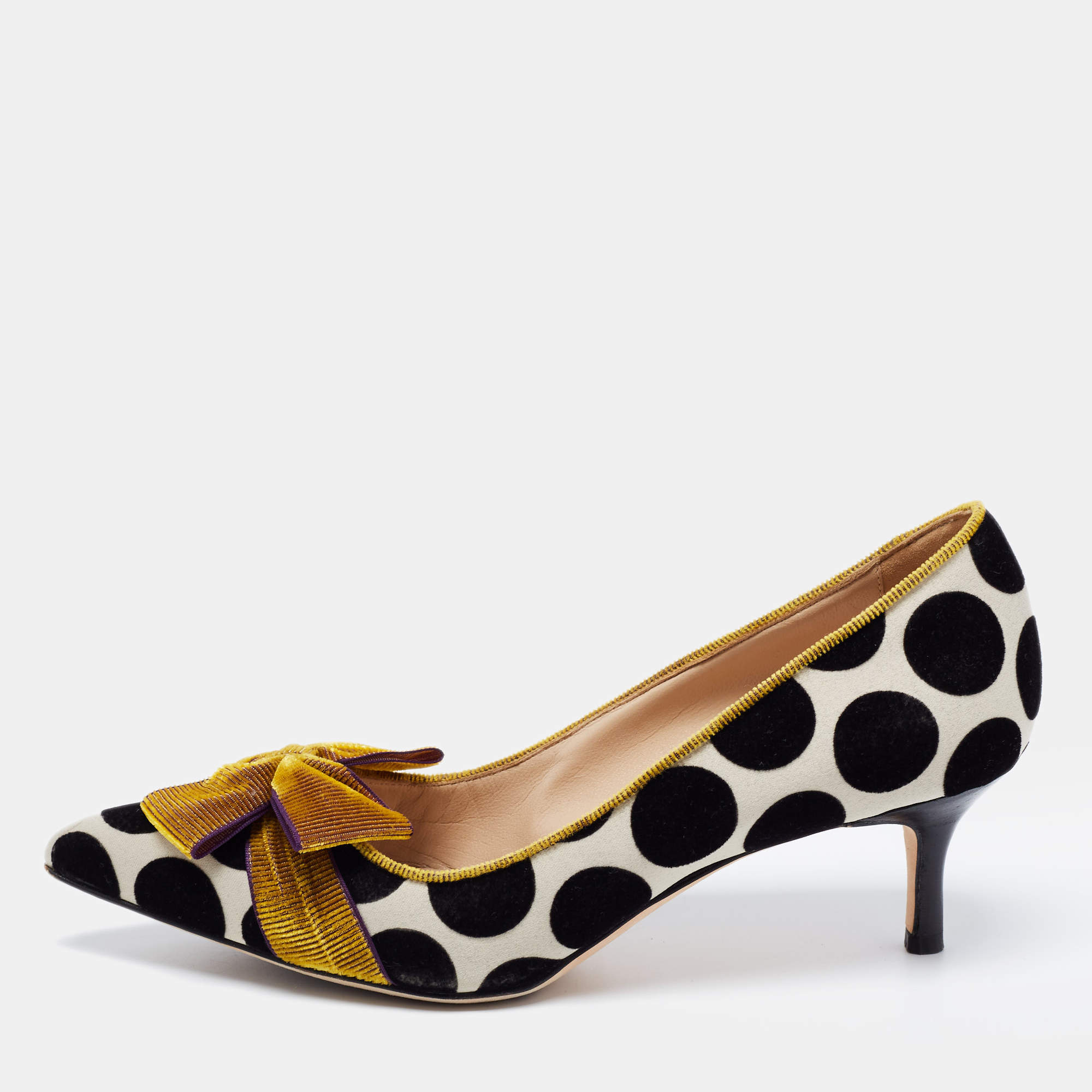 Pre Owned Manolo Blahnik Tricolor Polka Dot Velvet Gorina Pumps Size 36