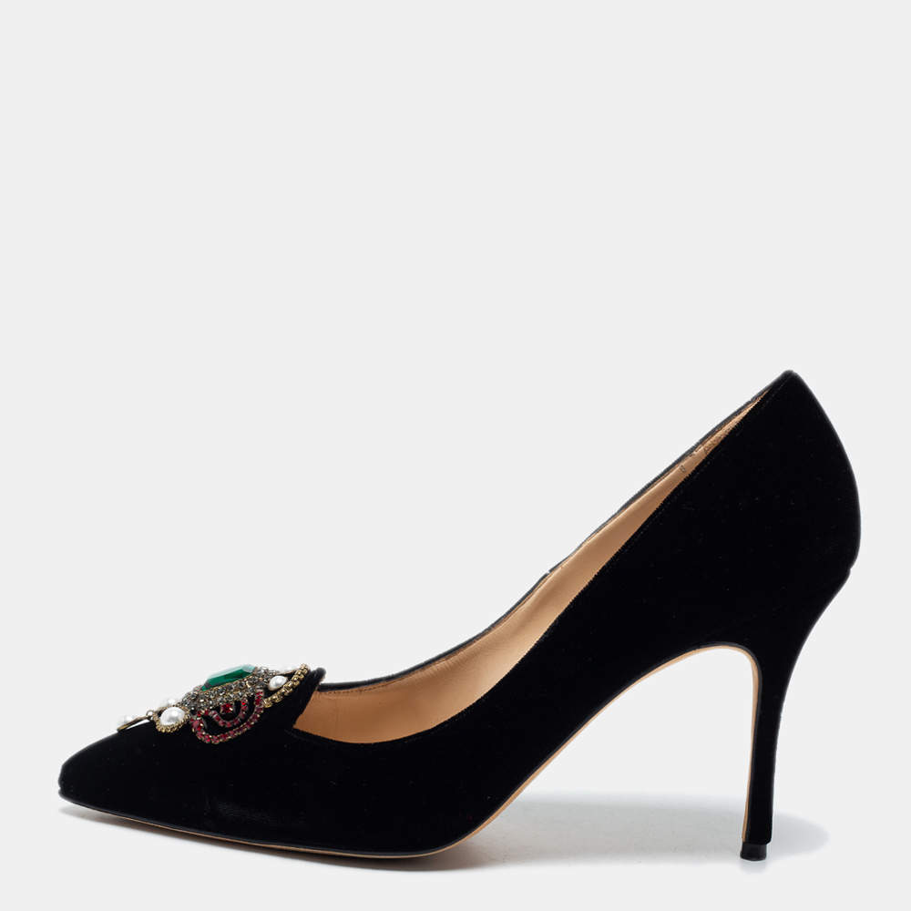 Manolo Blahnik Black Velvet 'Eufrasia' Pointed Toe Pumps Size 38.5