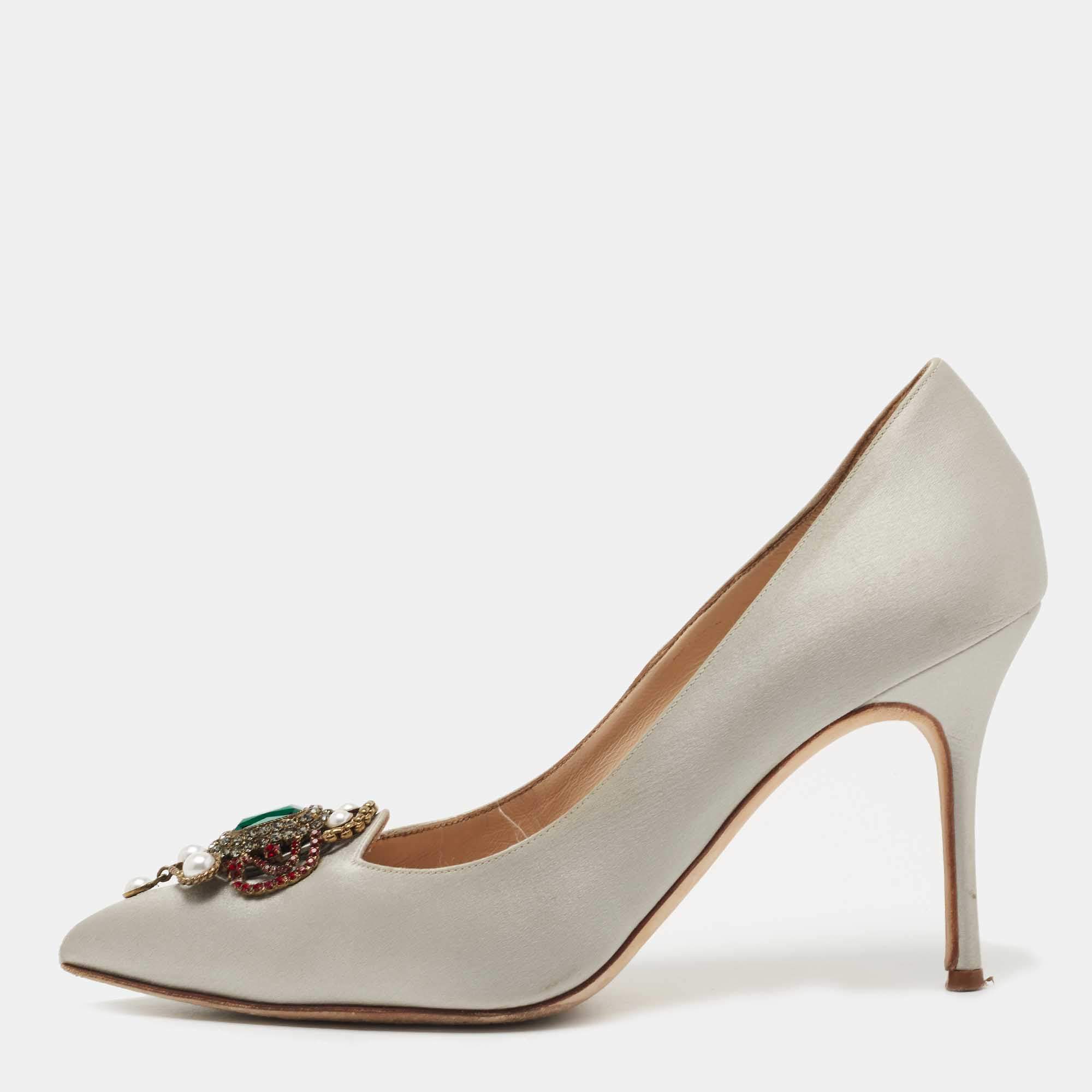 Manolo Blahnik Grey Satin Eufrasia Pumps Size 38