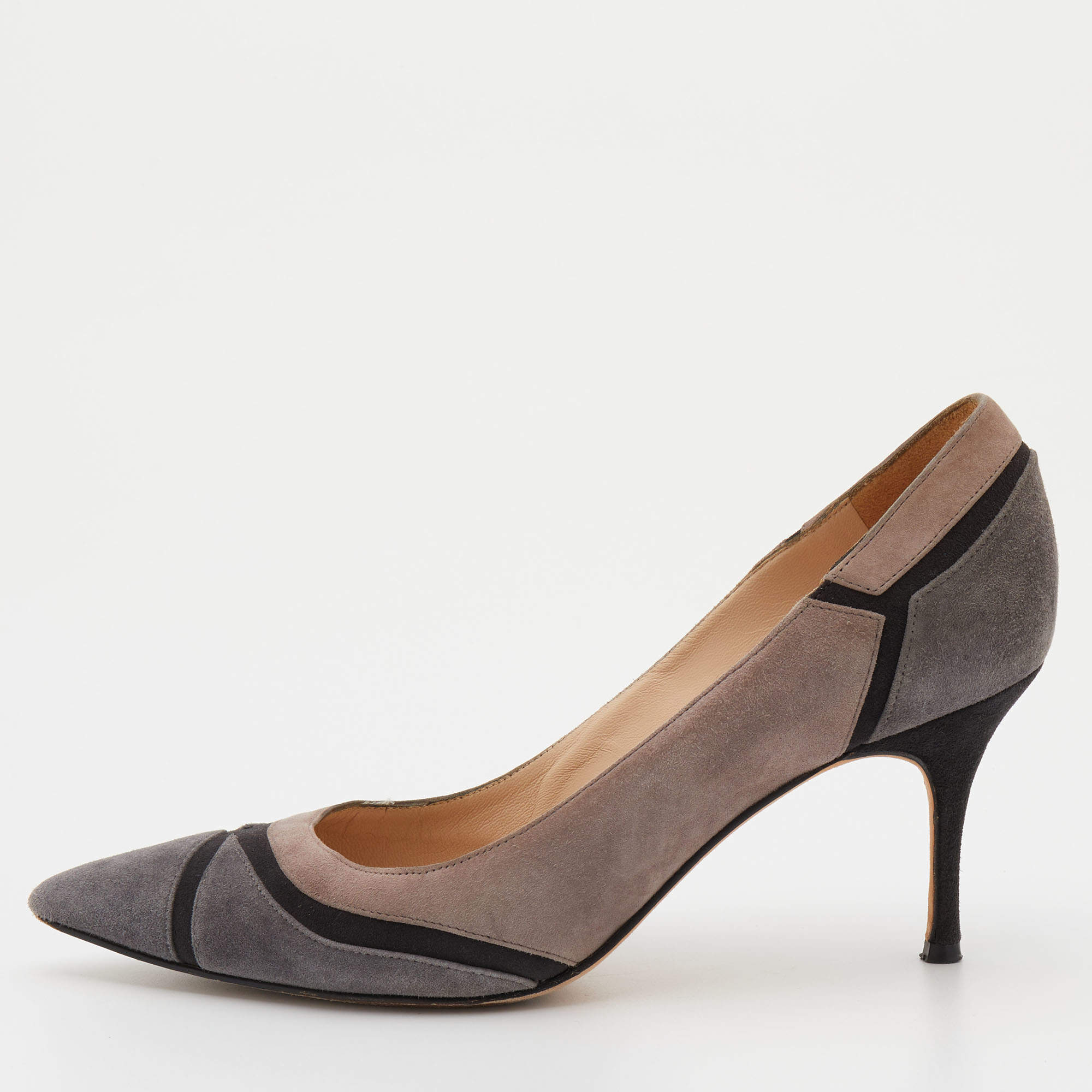 Pre Owned Manolo Blahnik Multicolor Suede Stripe Detail BB Pointed Toe Pumps Size 36.5