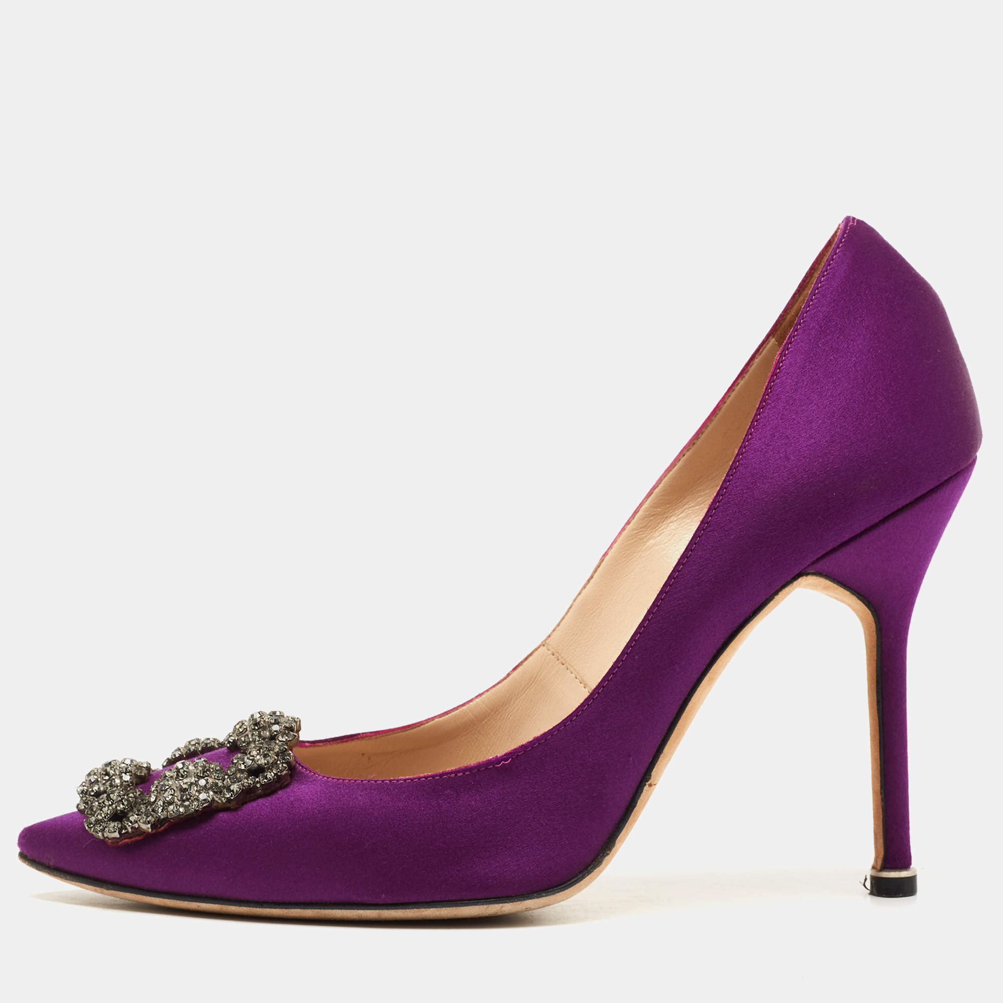 Pre Owned Manolo Blahnik Purple Satin Hangisi Pumps Size 38