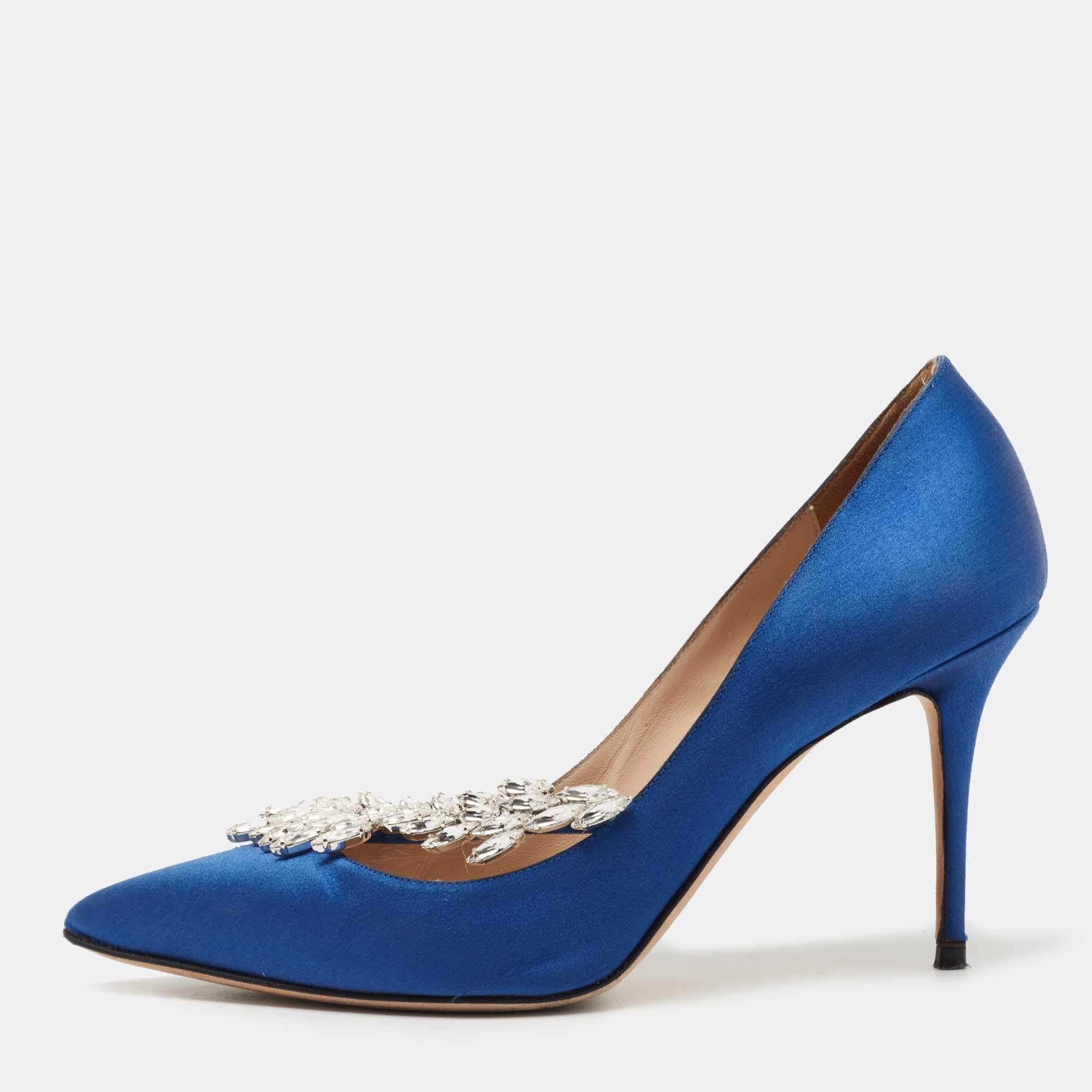 Manolo Blahnik Blue Satin Nadira Pumps Size 37