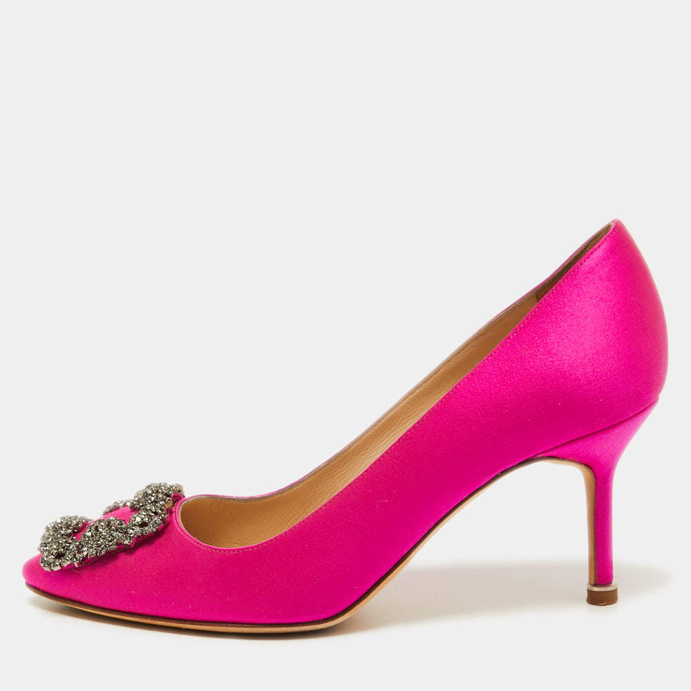 Manolo Blahnik Pink Satin Hangisi Pumps Size 36.5