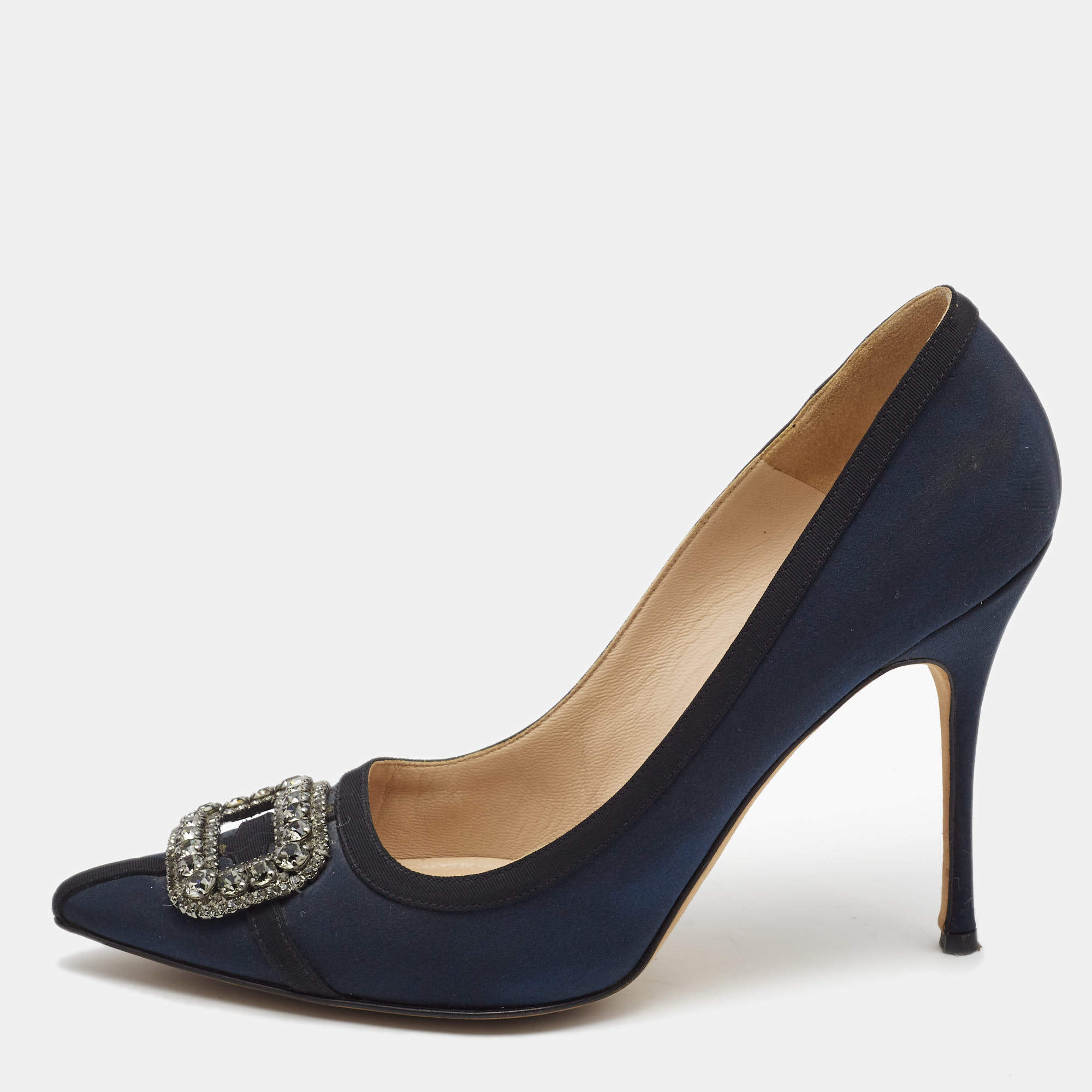 Manolo Blahnik Navy Blue Fabric Gotrian Pumps Size 40