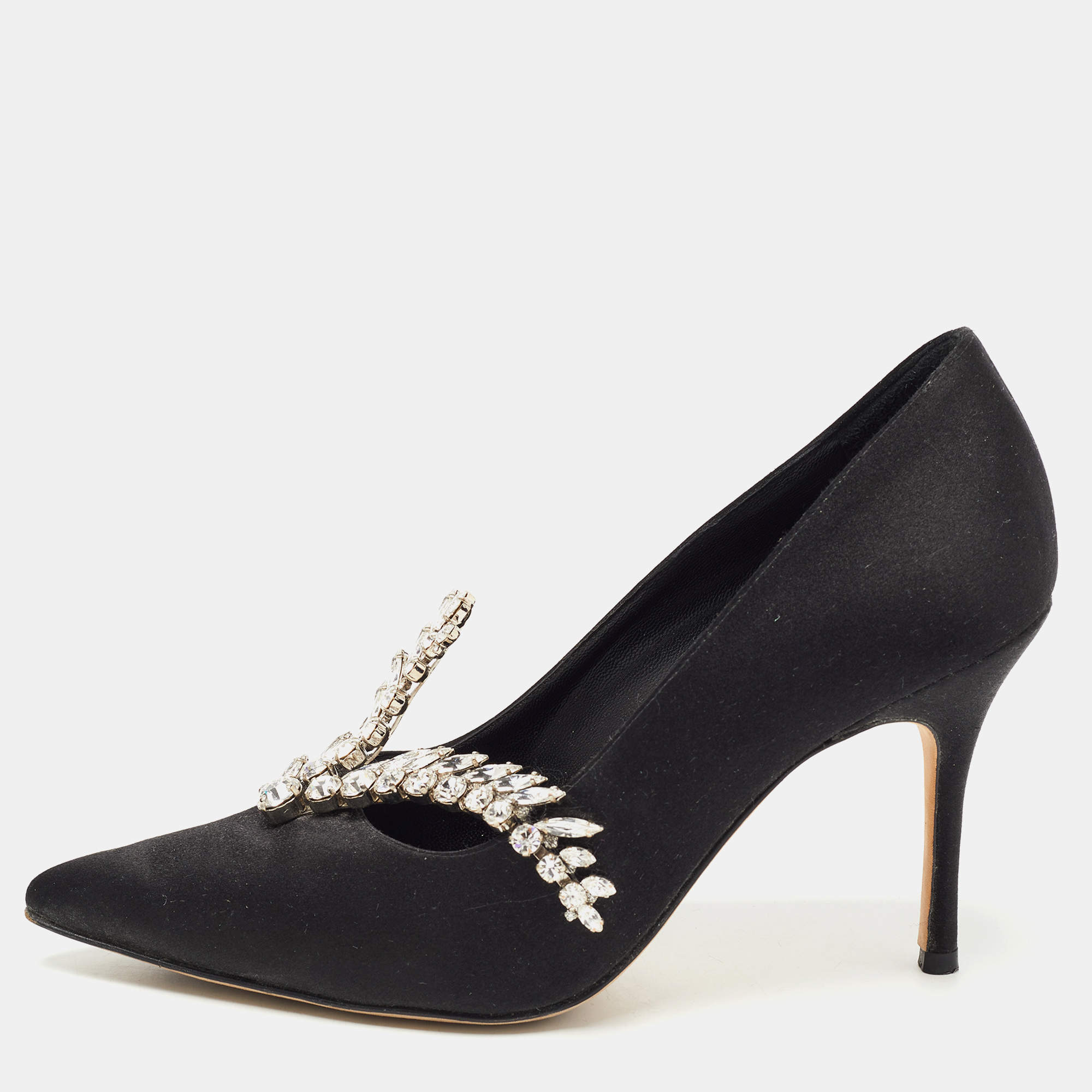 Pre Owned Manolo Blahnik Black Satin Nadira Pumps Size 36