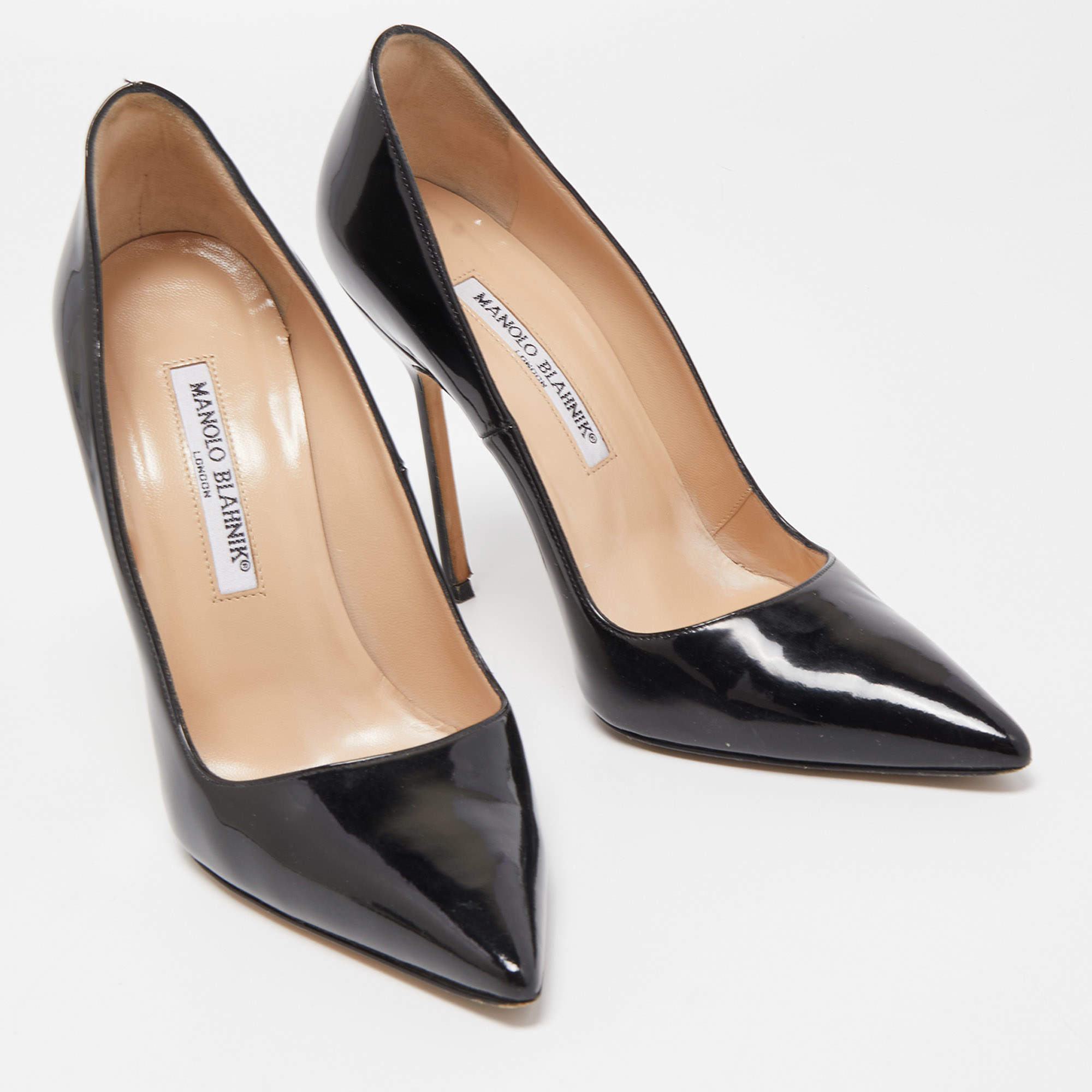 Manolo Blahnik Black Patent Leather Bb Pointed Toe Pumps Size 37.5
