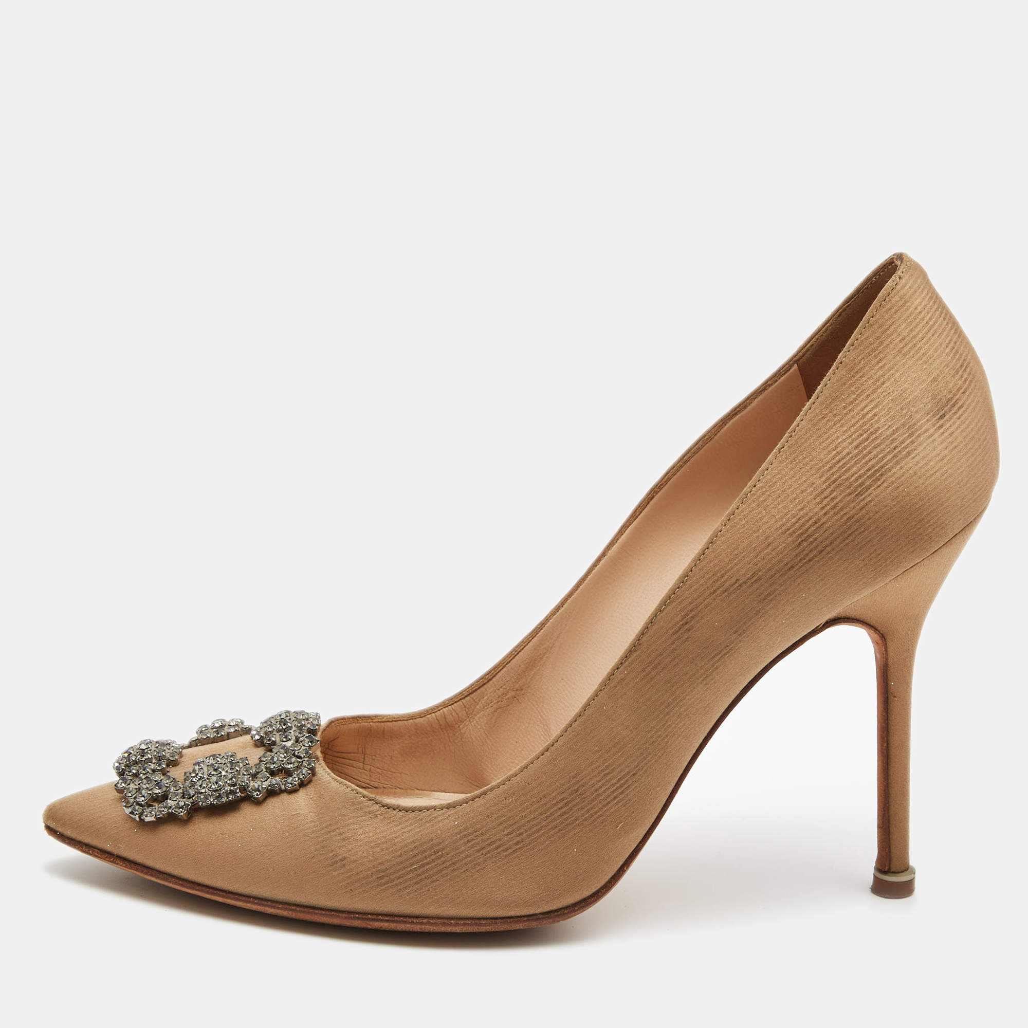 Pre Owned Manolo Blahnik Brown Satin Hangisi Pumps Size 40