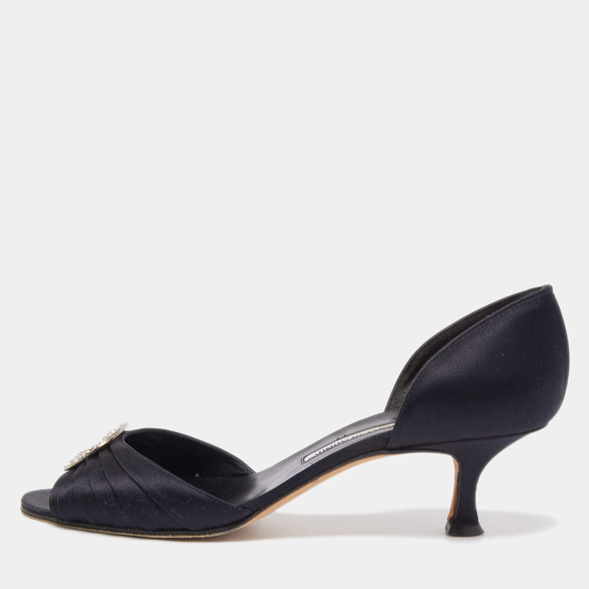 Pre Owned Manolo Blahnik Black Satin Sedaraby D'orsay Sandals Size 39.5