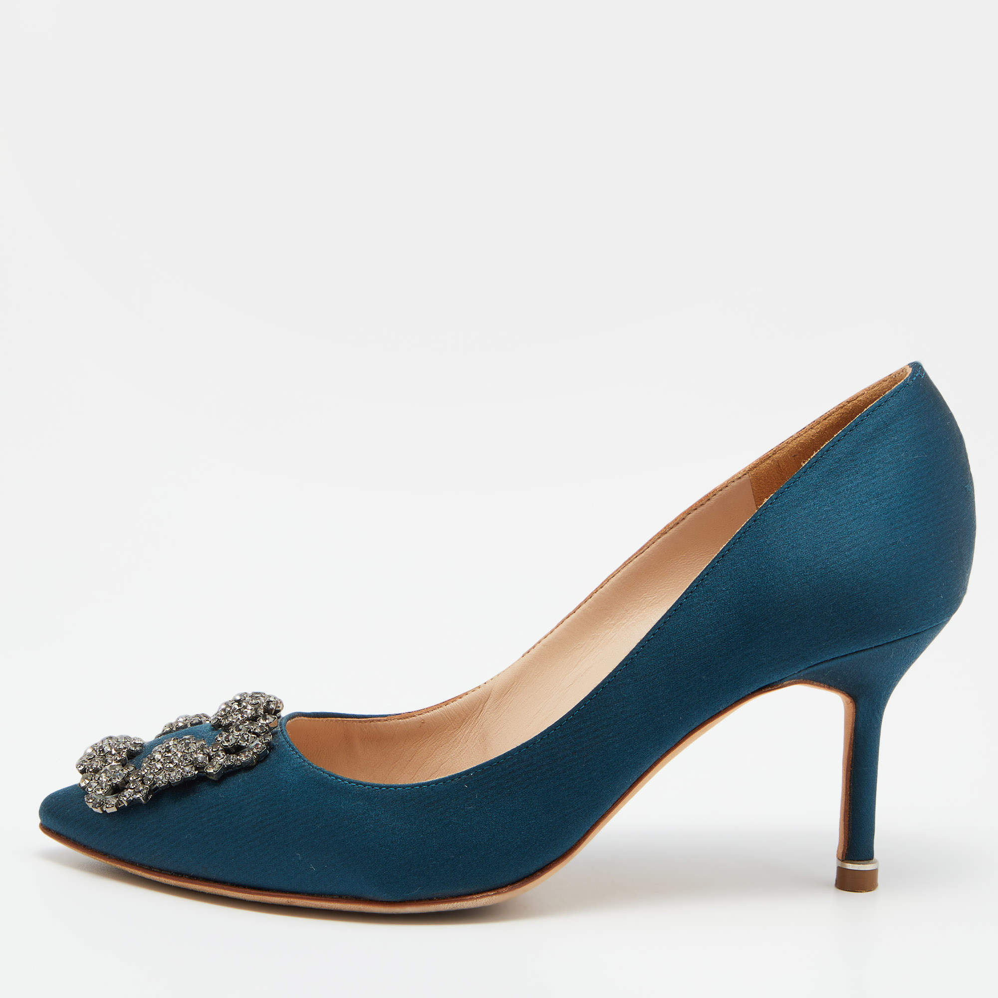 Manolo Blahnik Green Satin Hangisi Pumps Size 36.5