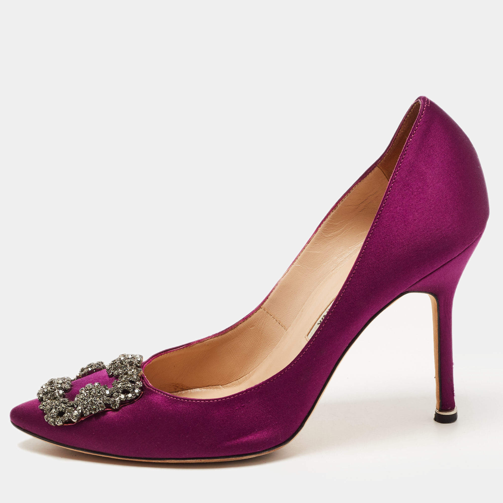 Pre Owned Manolo Blahnik Purple Satin Hangisi Pumps Size 39
