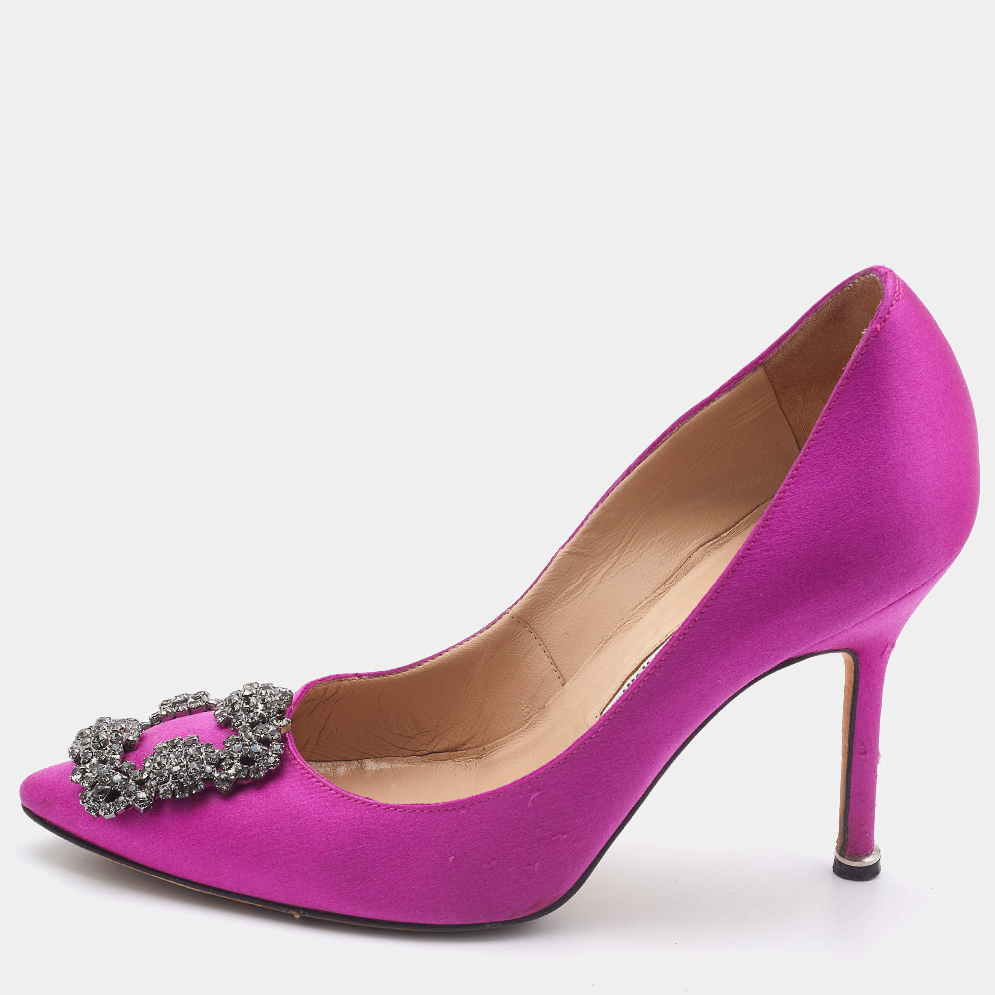 Pre Owned Manolo Blahnik Pink Satin Hangisi Pumps Size 36