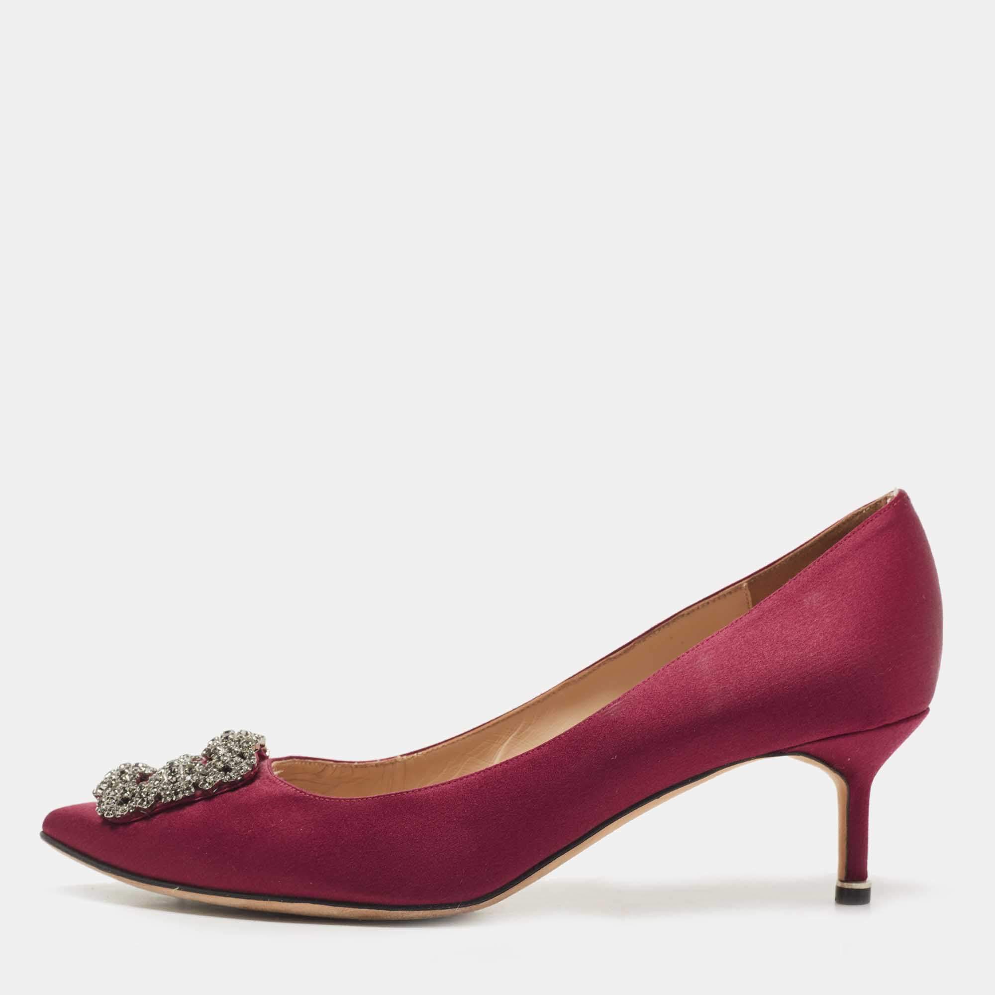 Manolo Blahnik Red Satin Hangisi Pumps Size 42