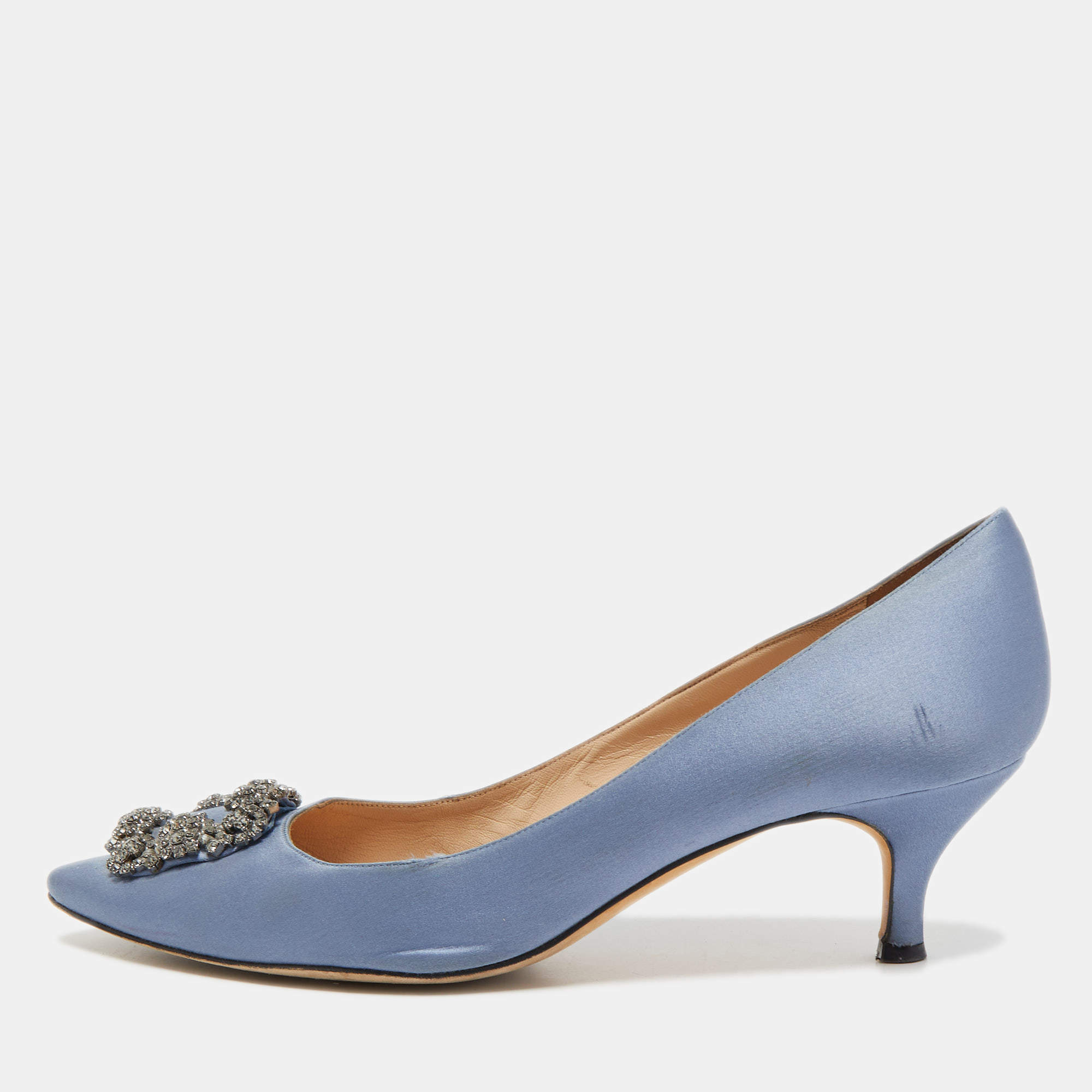 Pre Owned Manolo Blahnik Blue Satin Hangisi Pumps Size 42