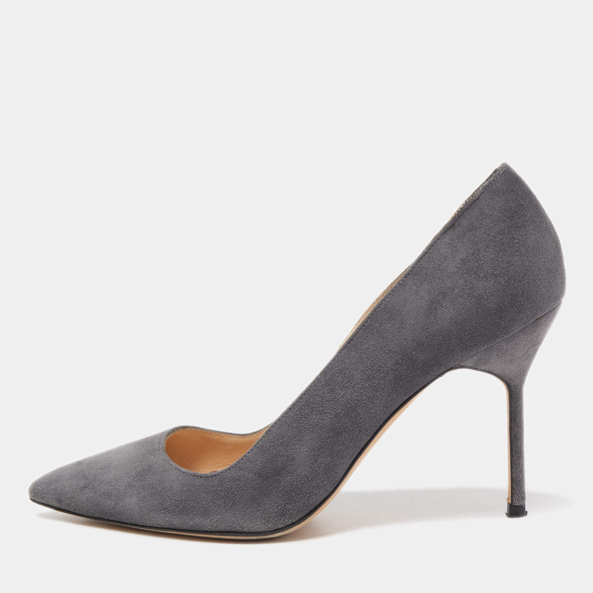 Pre Owned Manolo Blahnik Grey Suede BB Pumps Size 36.5