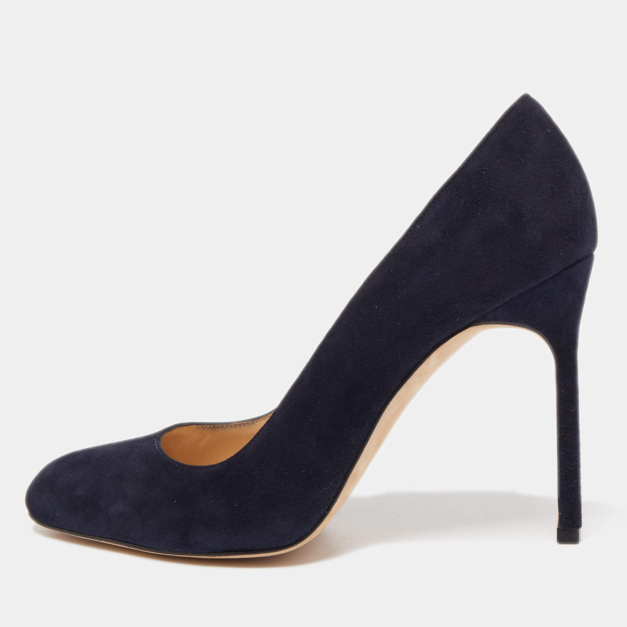 Pre Owned Manolo Blahnik Navy Blue Suede Round Toe Pumps Size 36