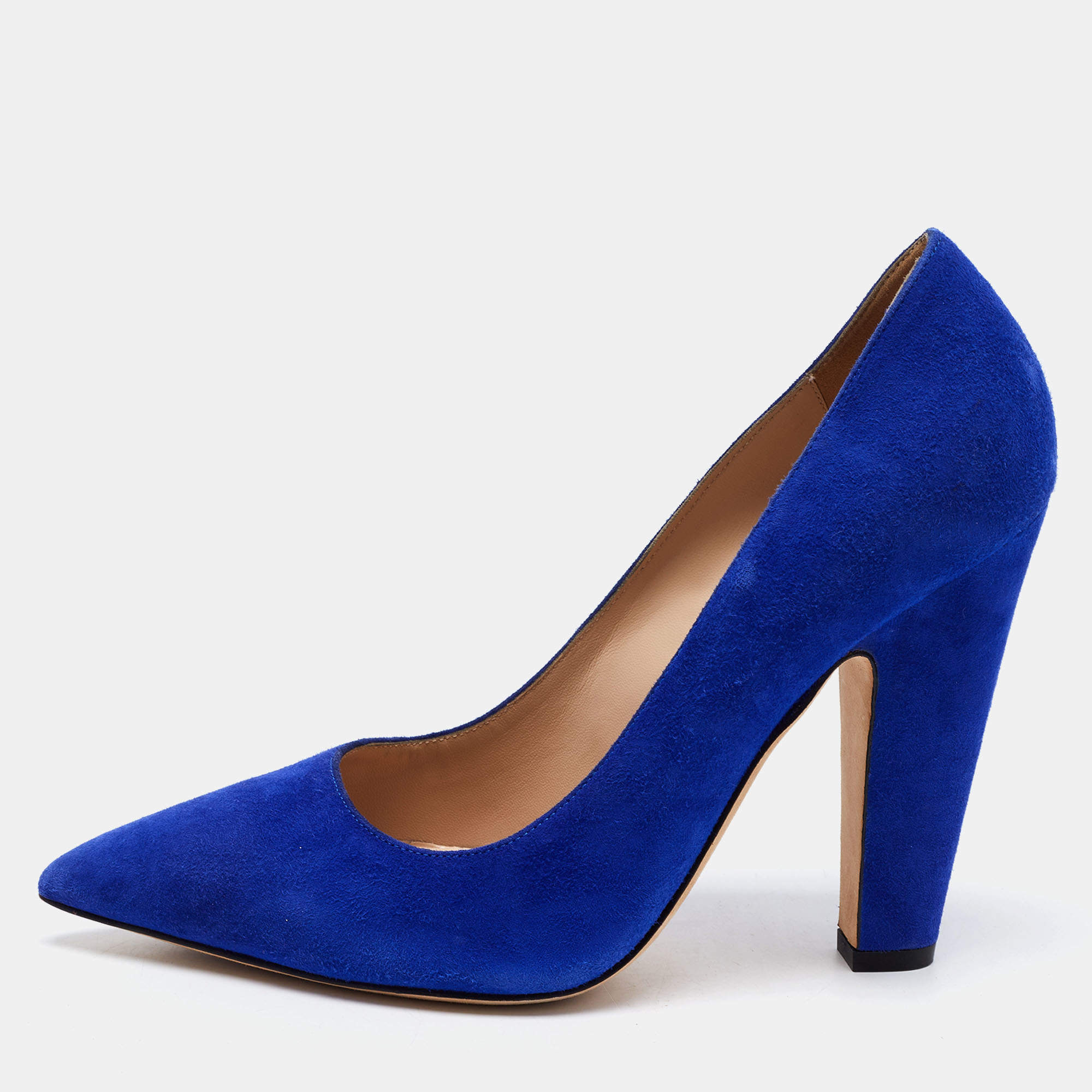 Pre Owned Manolo Blahnik Blue Suede Pointed Toe Pumps Size 38.5