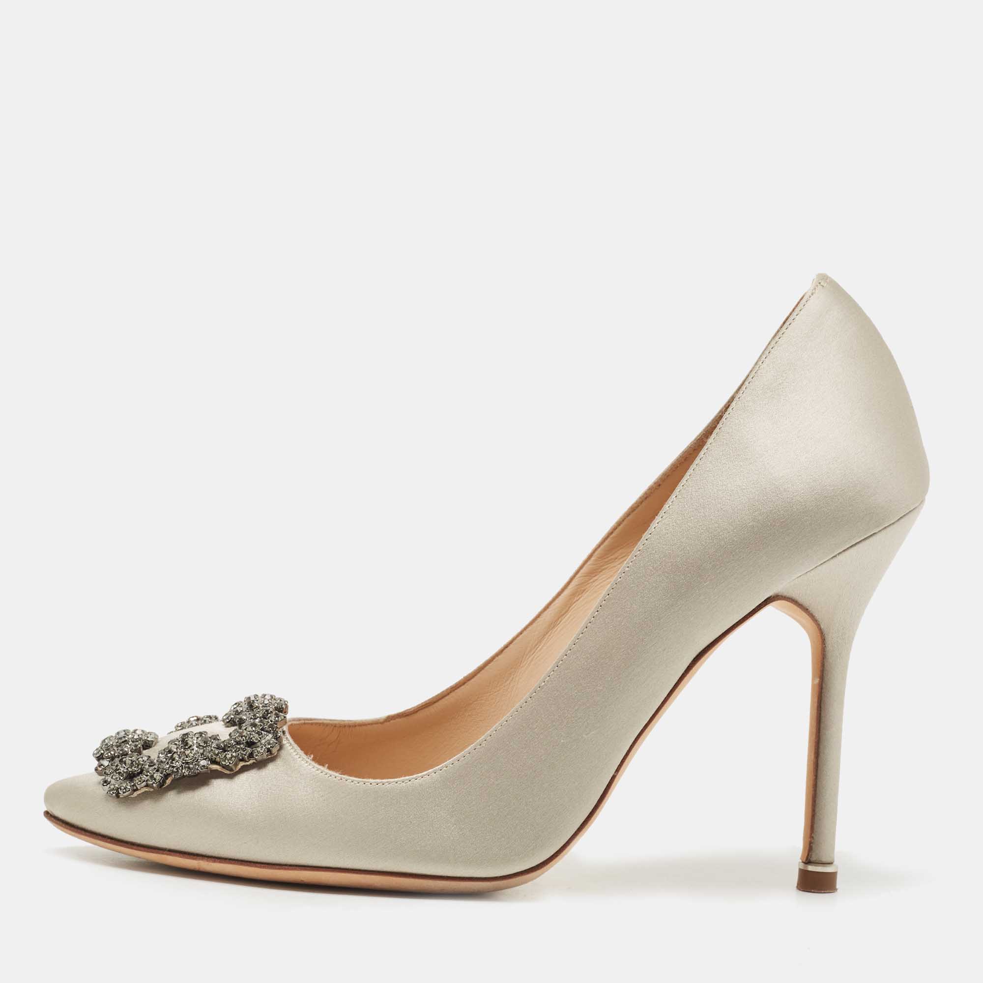 Manolo Blahnik Grey Satin Hangisi Pumps Size 39