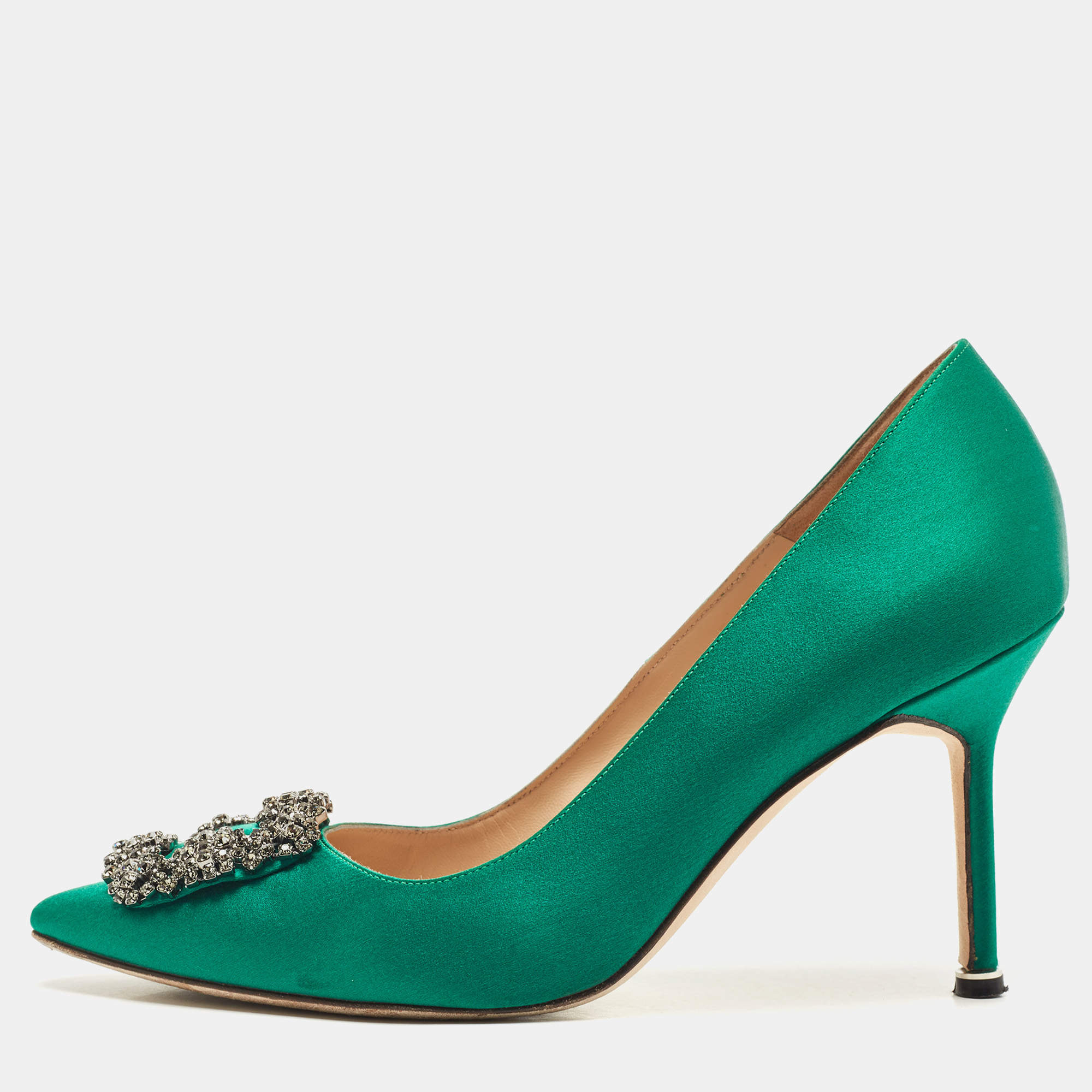 Manolo Blahnik Green Satin Hangisi Pumps Size 38.5