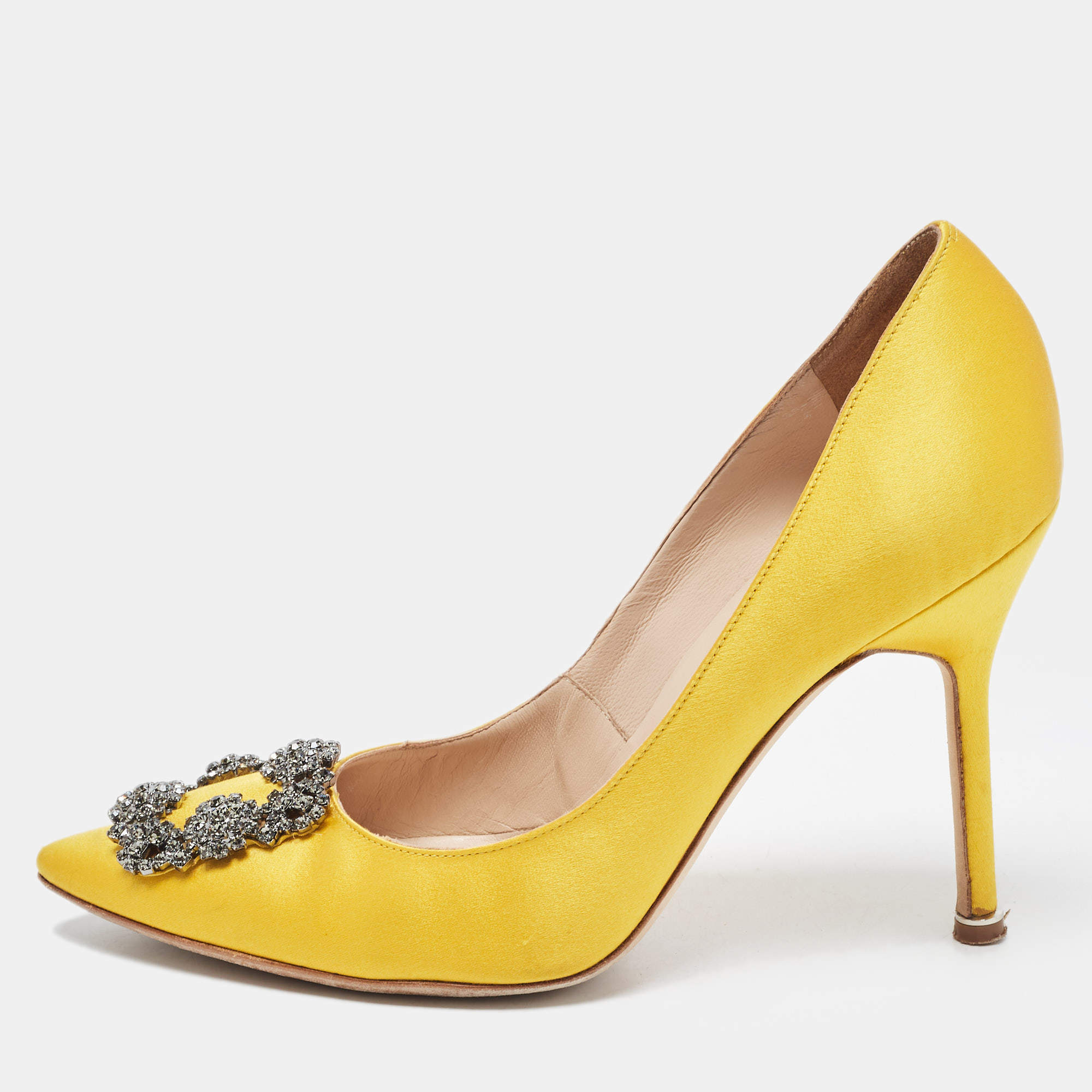 Manolo Blahnik Yellow Satin Hangisi Pumps Size 38.5