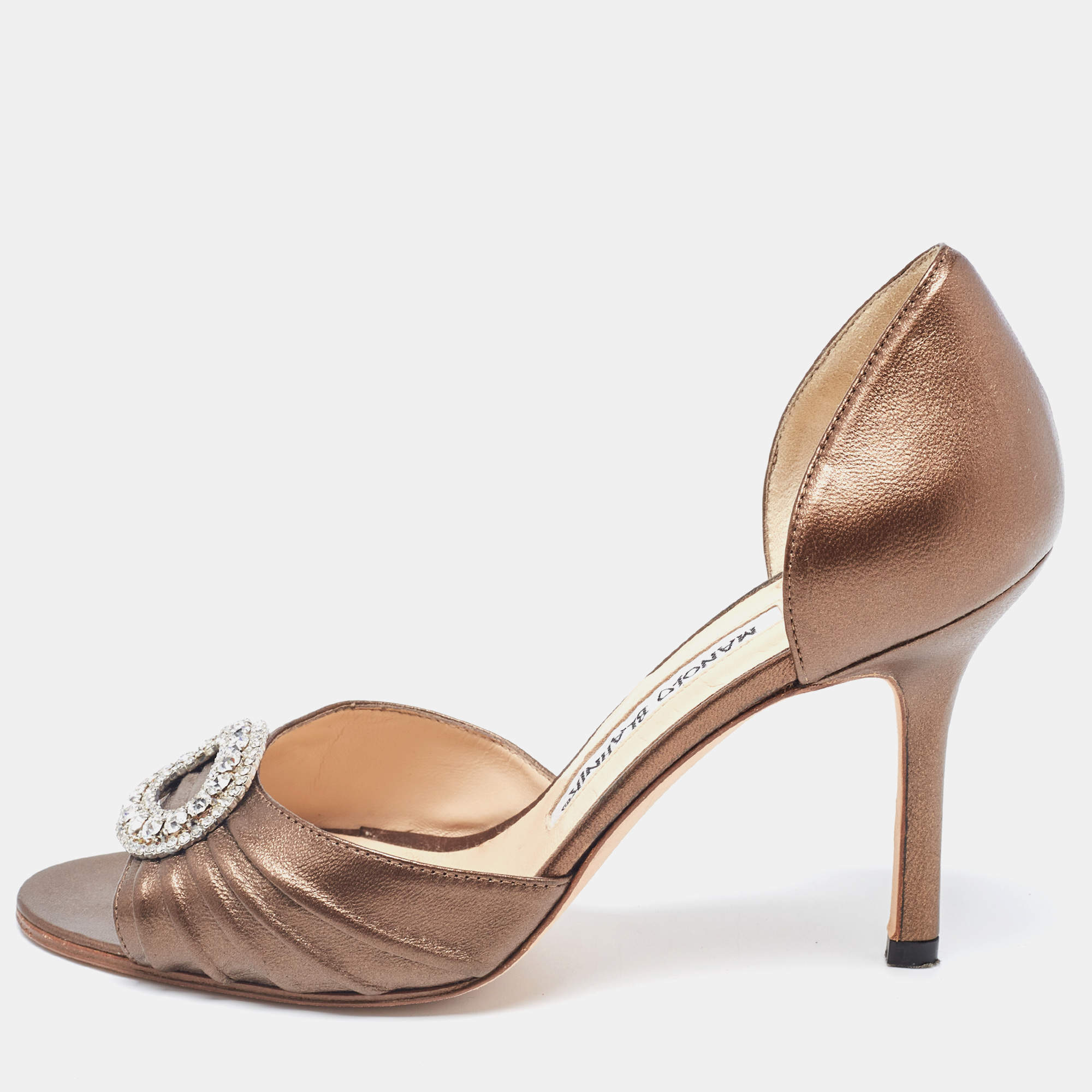 Pre Owned Manolo Blahnik Metallic Leather Sedaraby Pumps Size 36