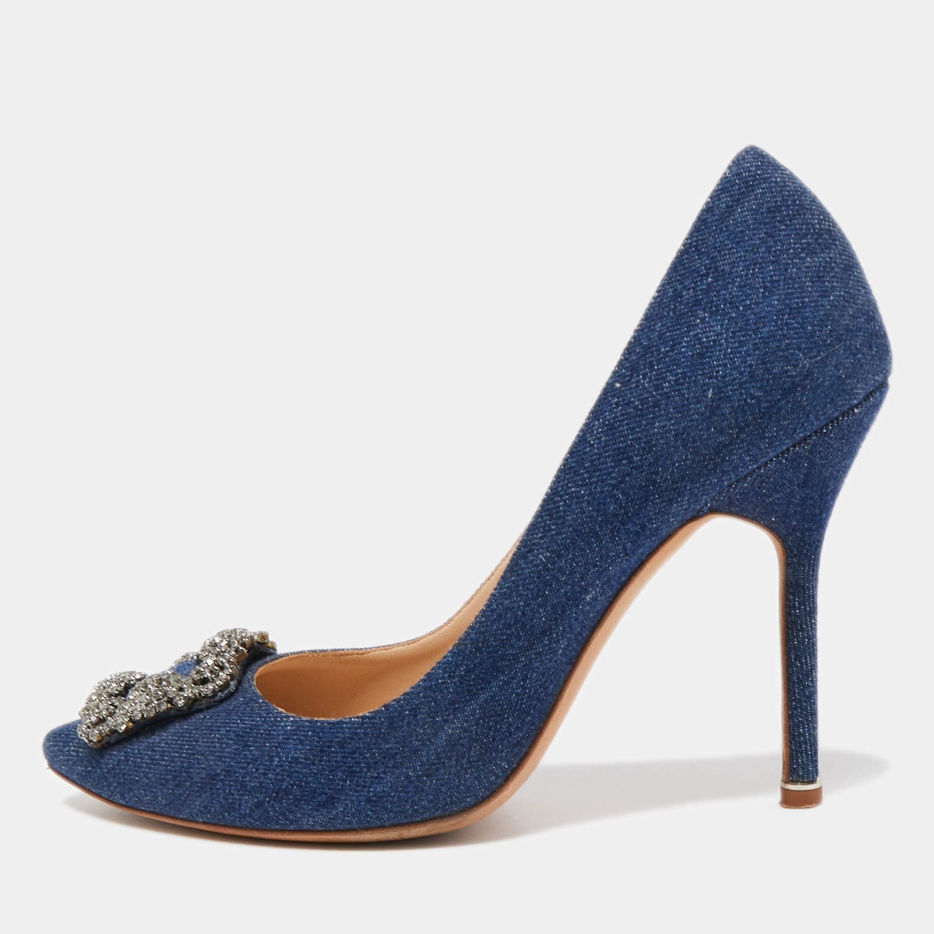 Pre Owned Manolo Blahnik Blue Denim Hangisi Pumps Size 39.5