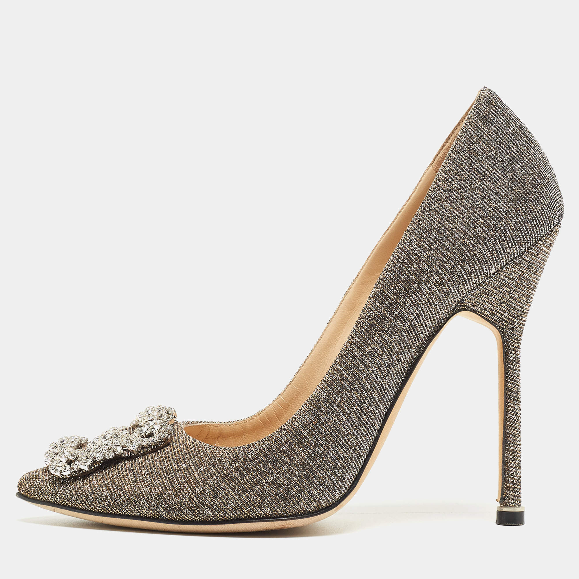 Manolo Blahnik Metallic Lurex Fabric Hangisi Pumps Size 37