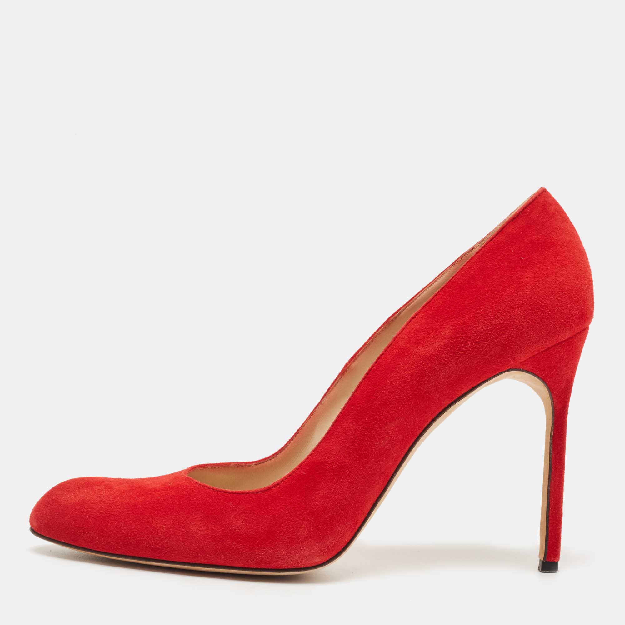 Pre Owned Manolo Blahnik Red Suede BB Round Toe Pumps Size 40