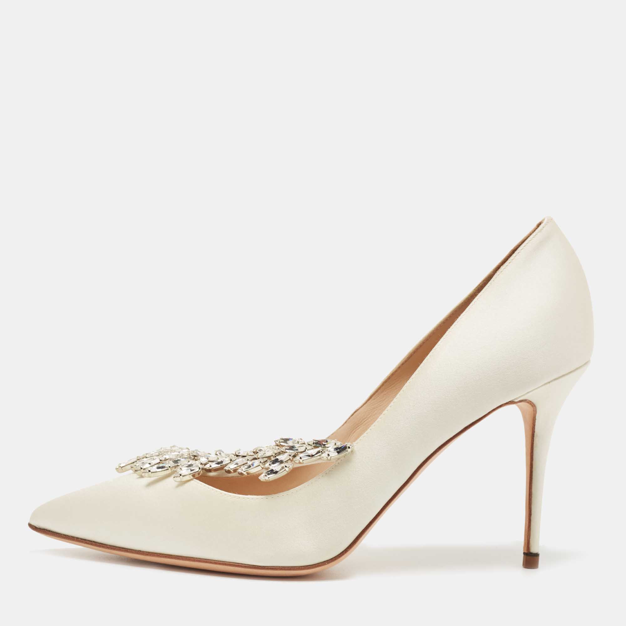 Manolo Blahnik White Satin Nadira Pumps Size 38