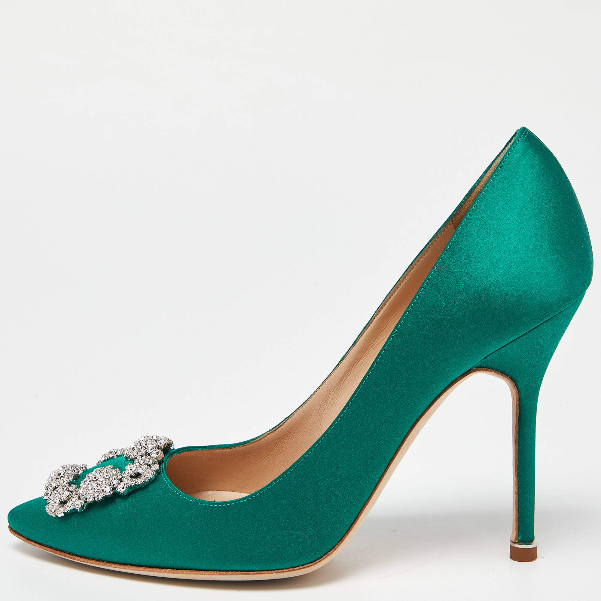 Manolo Blahnik Green Satin Hangisi Pumps Size 39