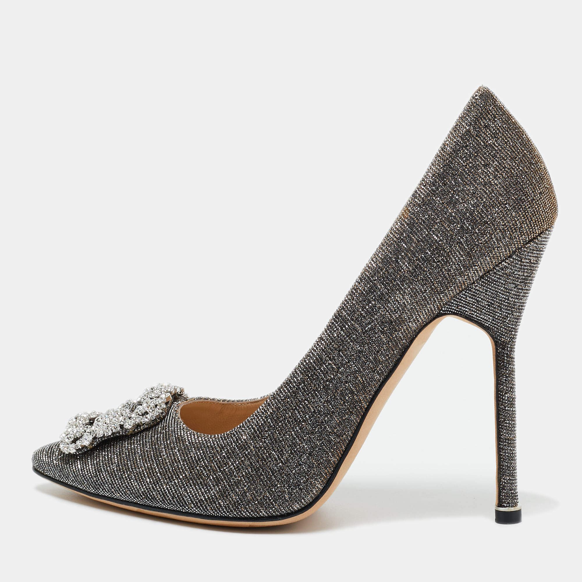 Manolo Blahnik Metallic Lurex Fabric Hangisi Pumps Size 39