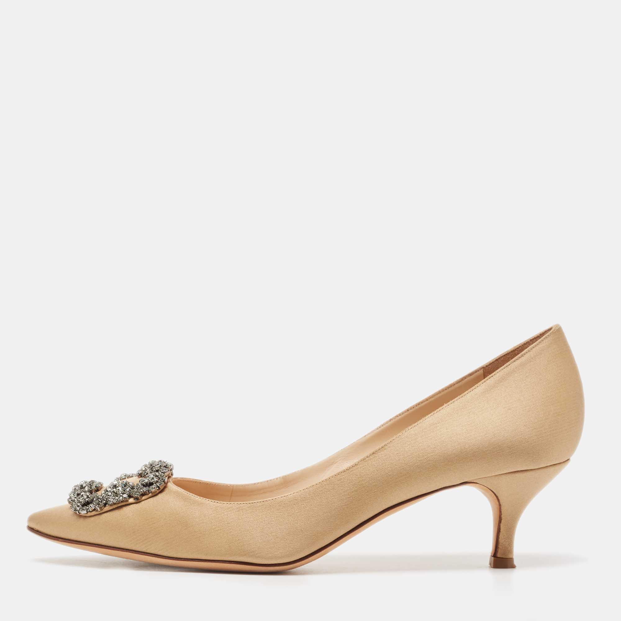 Manolo Blahnik Gold Satin Hangisi Pumps Size 42